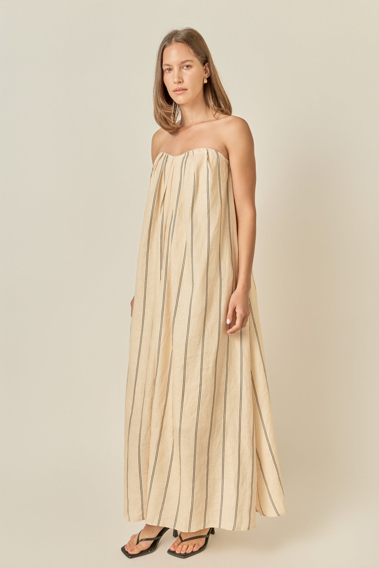 Strapless Pintuck Striped Maxi Dress