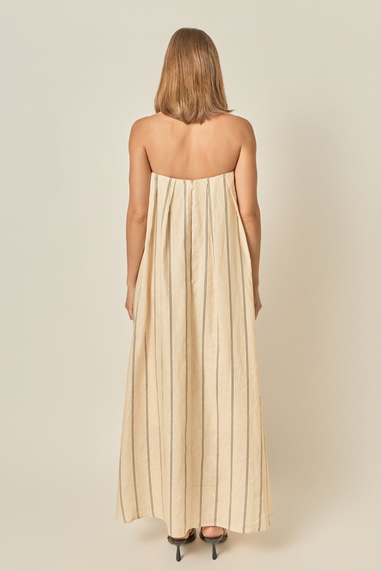 Strapless Pintuck Striped Maxi Dress