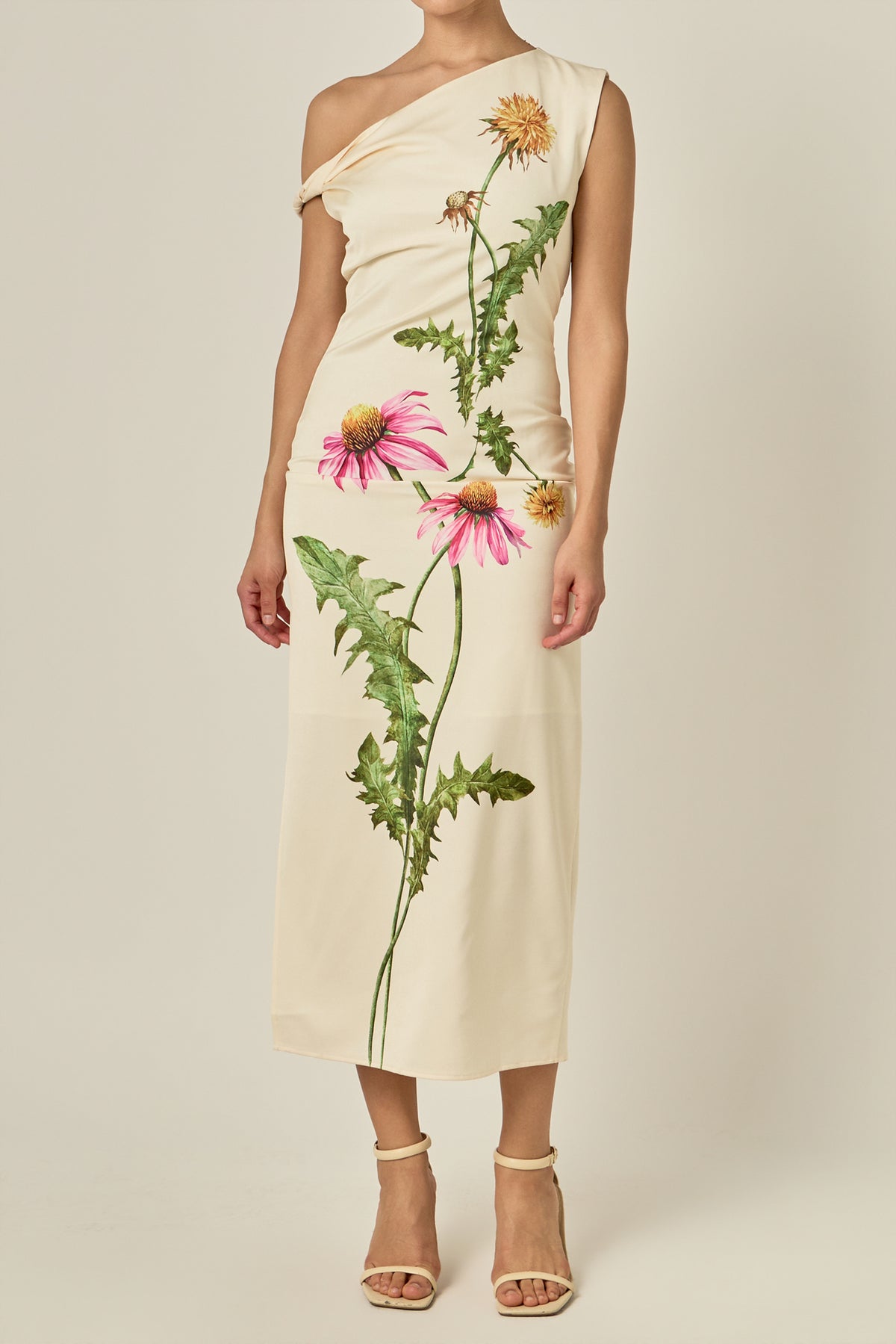 One Shoulder Flower Detail Maxi Dress