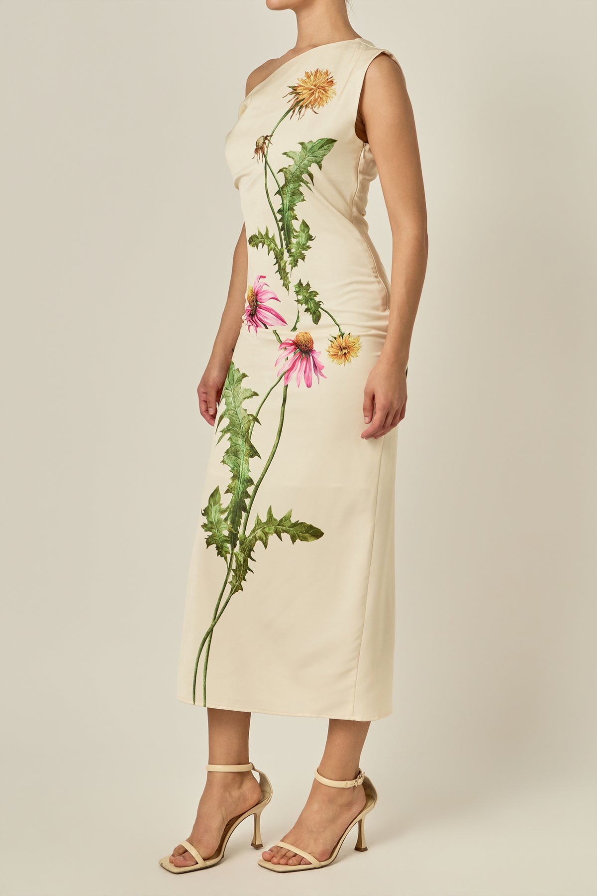 One Shoulder Flower Detail Maxi Dress