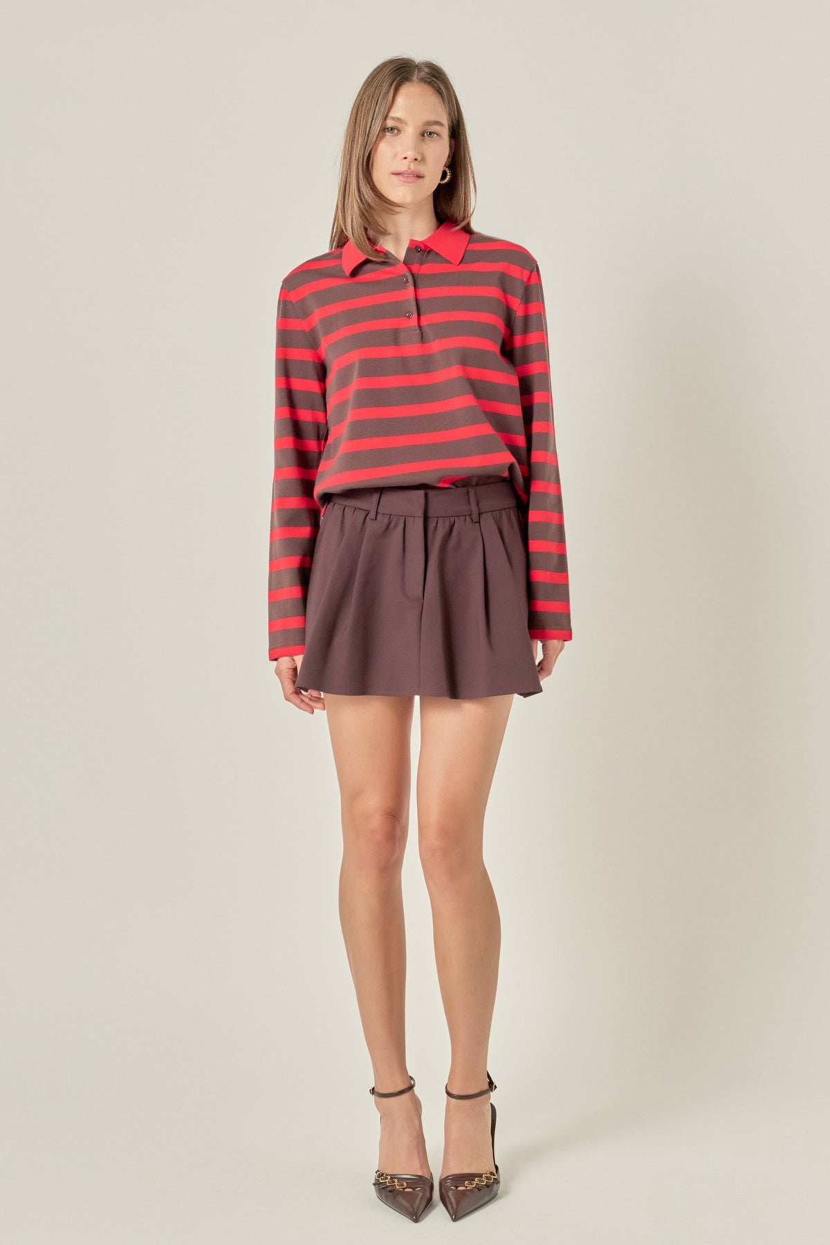 Striped Polo Knit Top