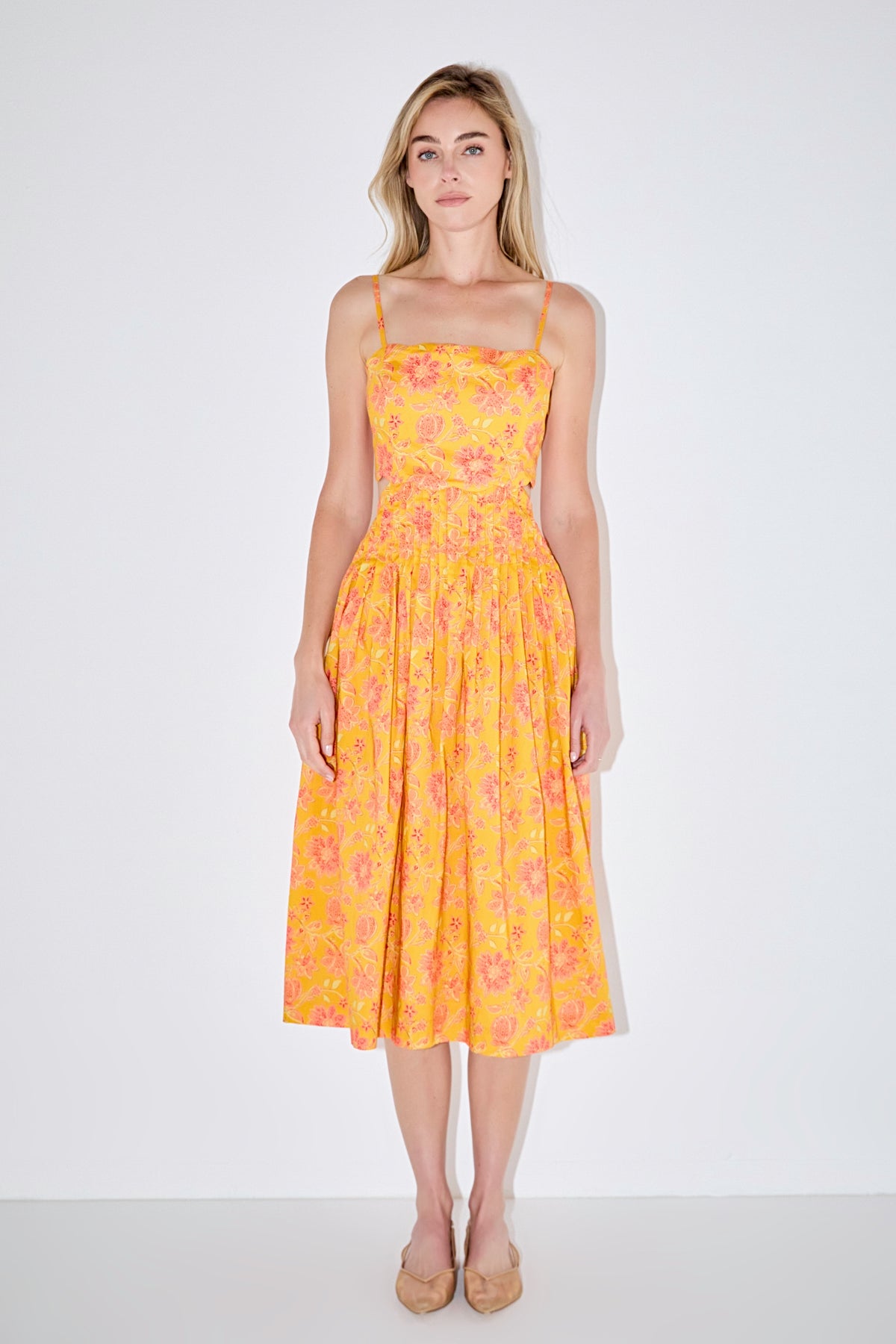 Print Scallop Midi Dress