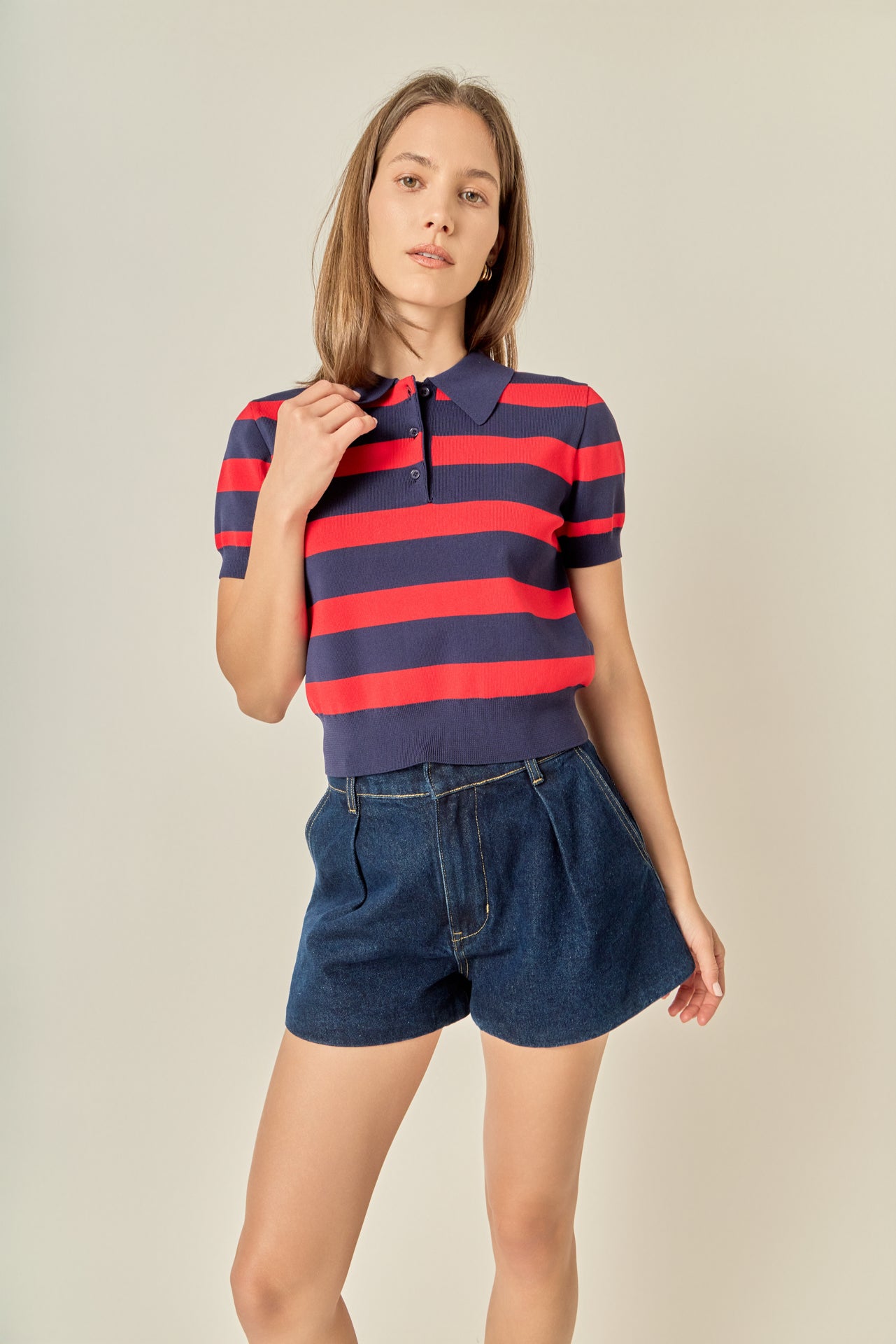 Striped Polo Knit Top