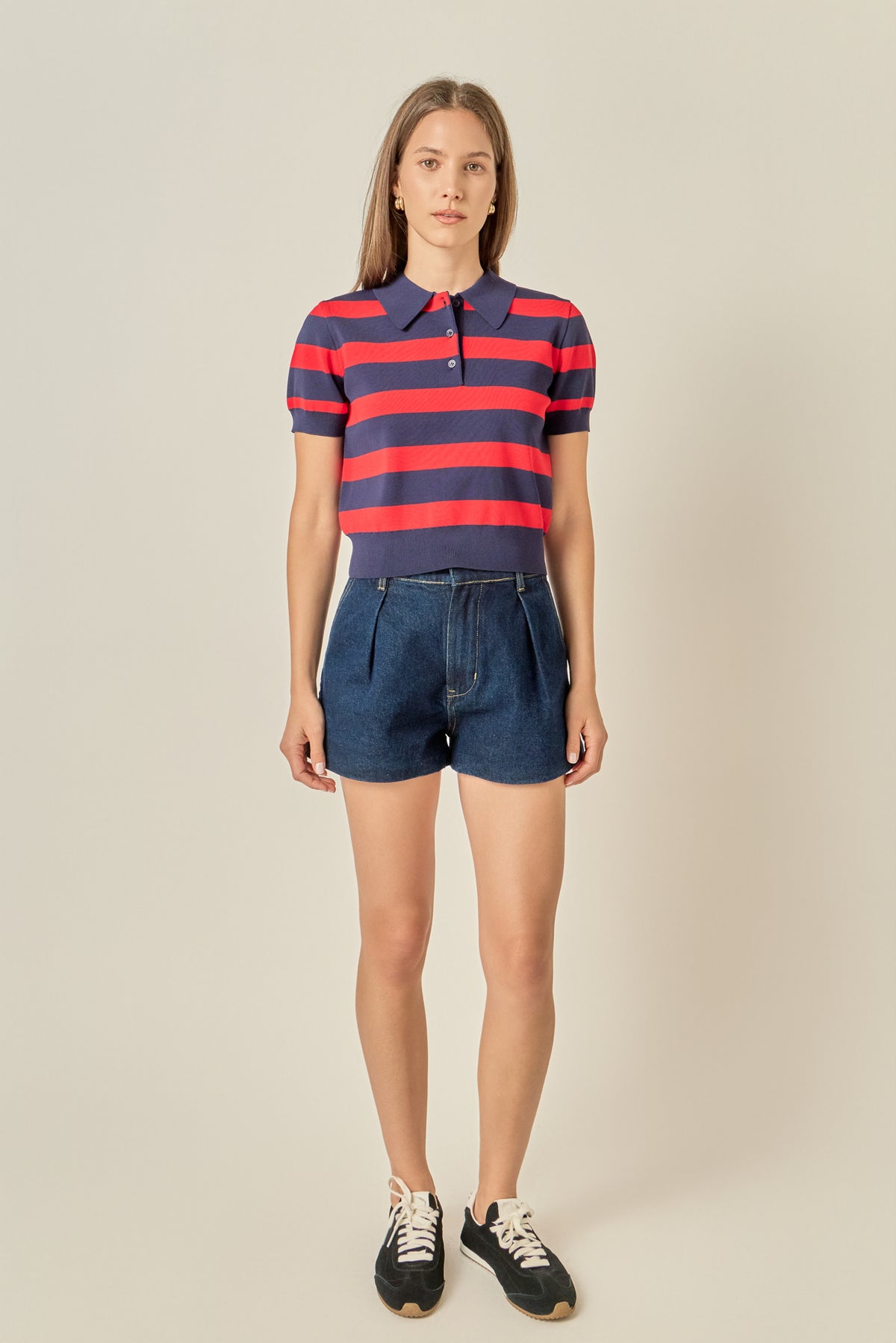 Striped Polo Knit Top