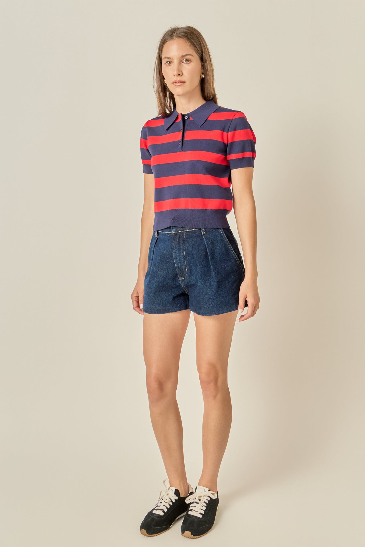 Striped Polo Knit Top