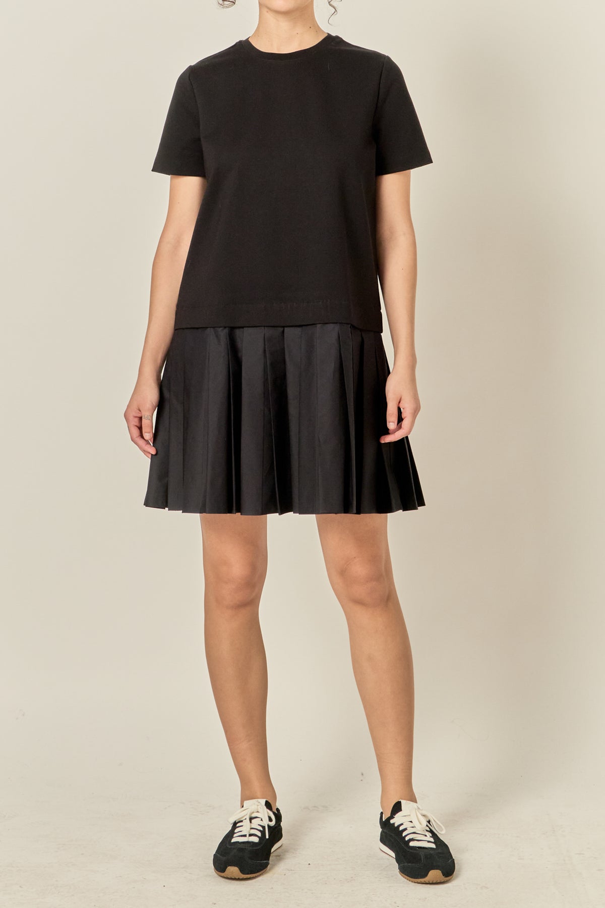 Mixed Media Pleated Mini Dress