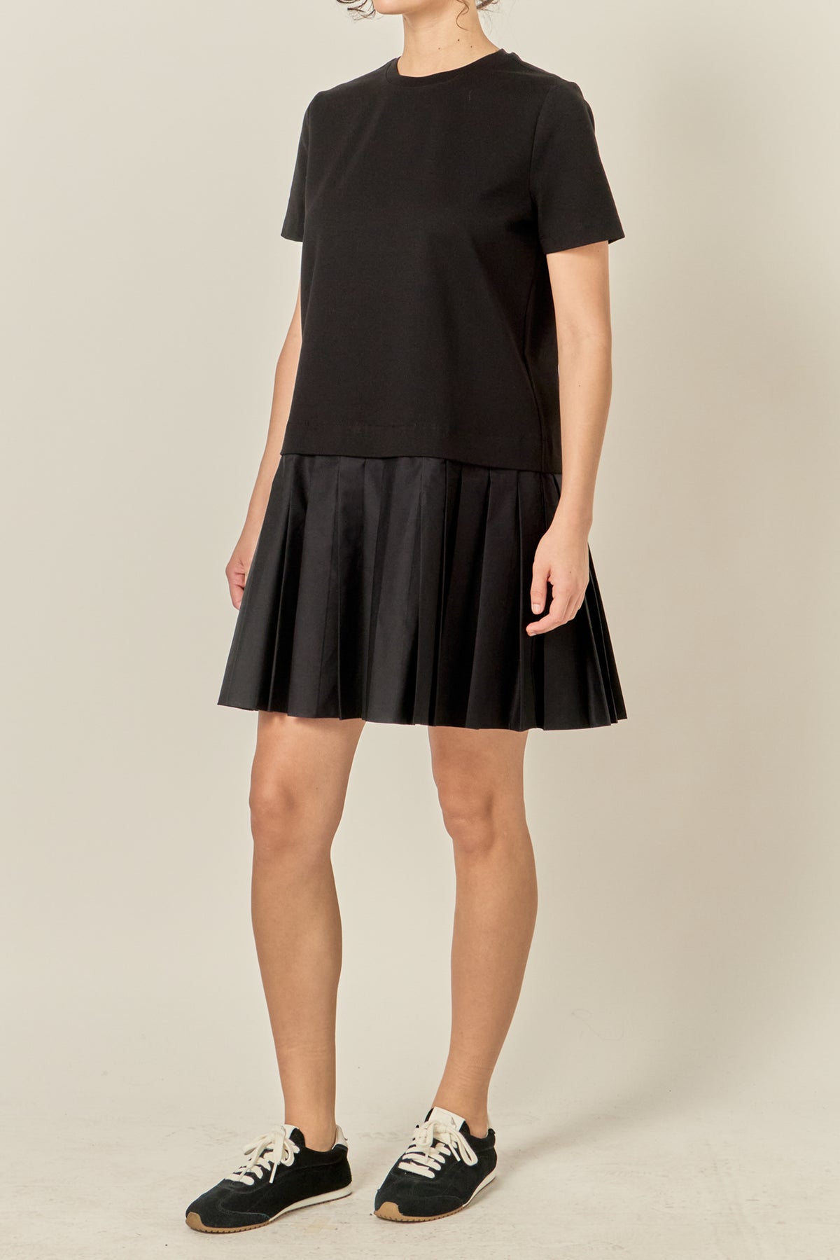 Mixed Media Pleated Mini Dress