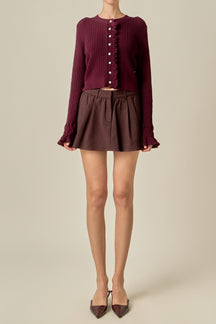 Ruffle Trim Rib Knit Cardigan