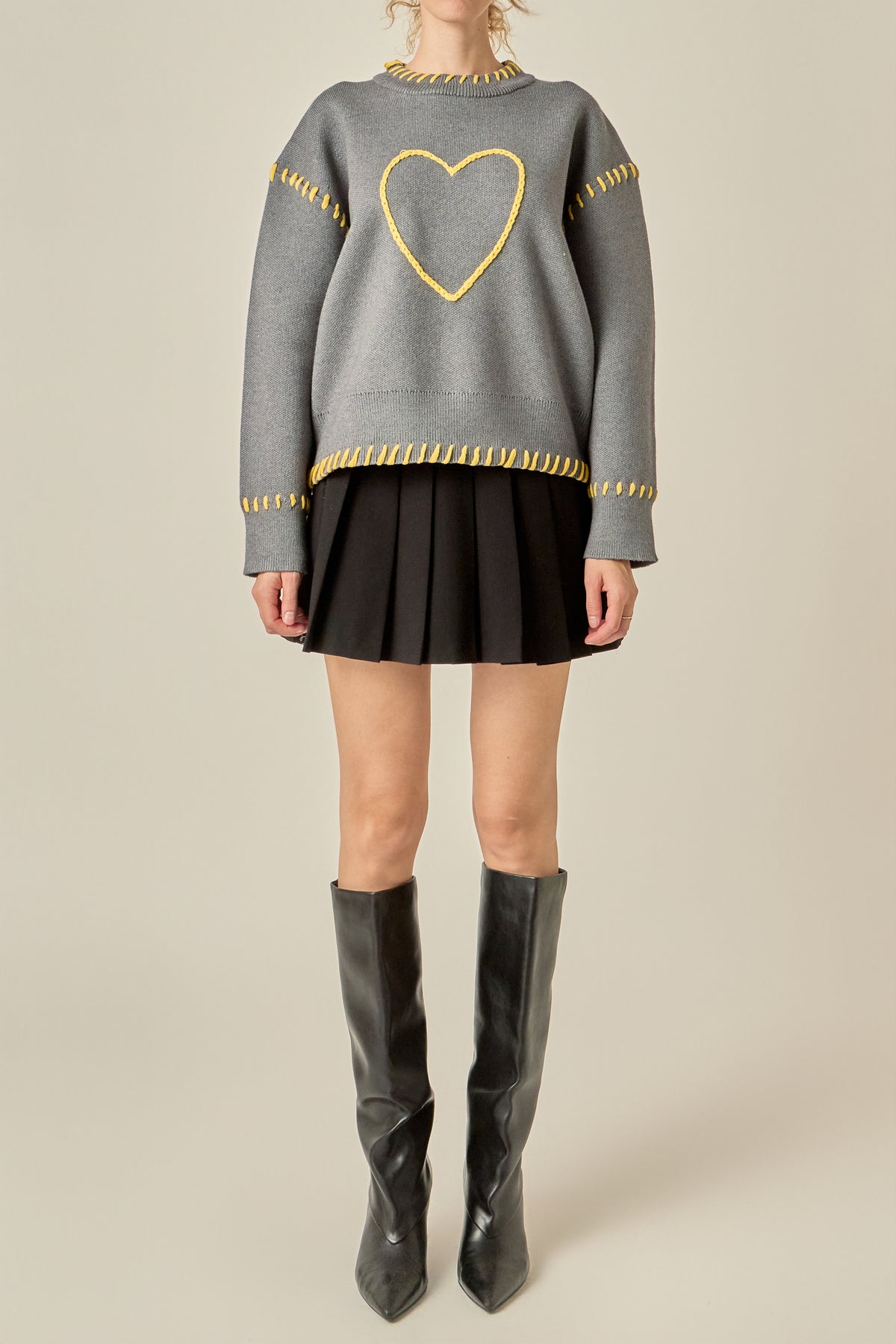 Heart Whipstitch Knit Sweater