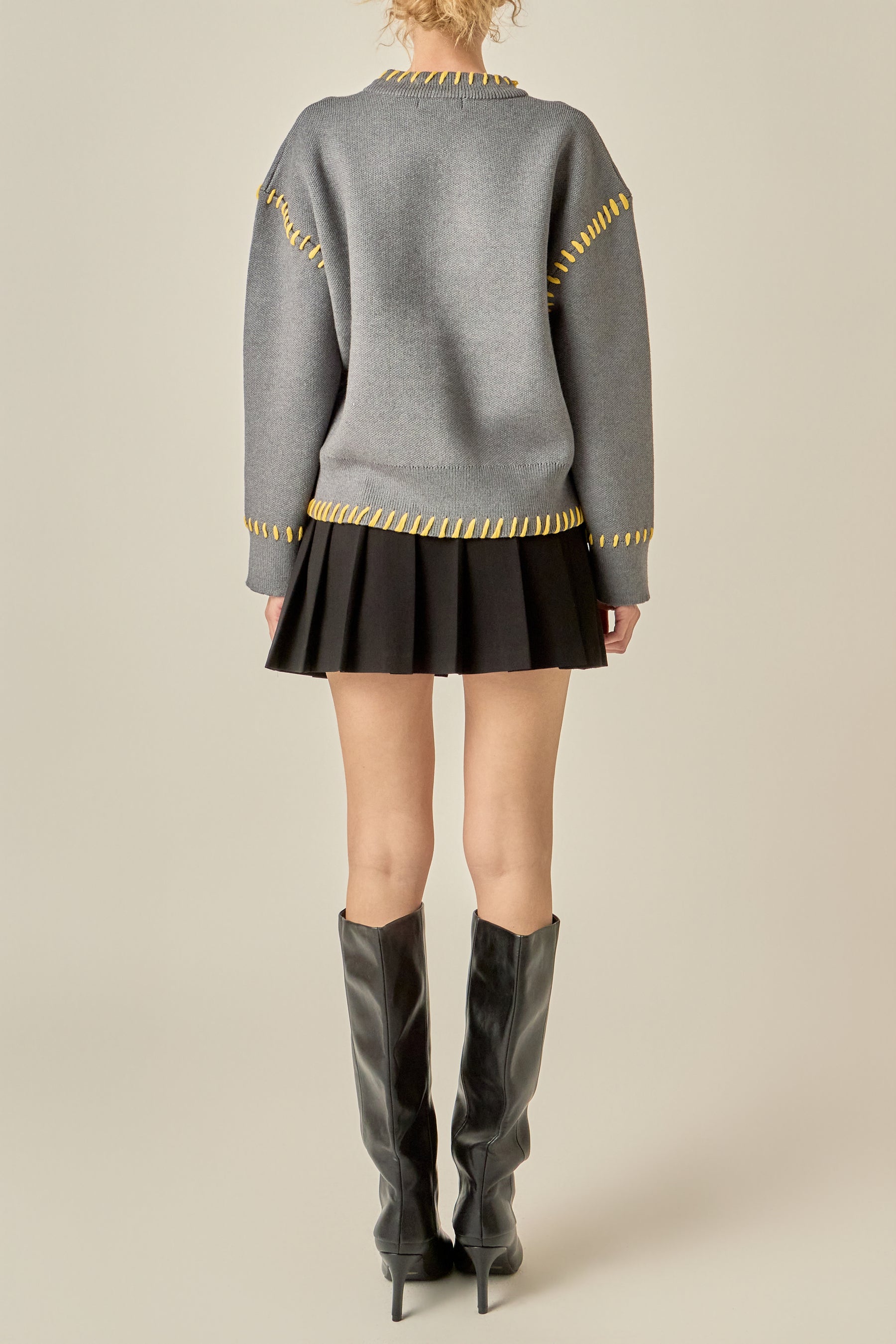 Heart Whipstitch Knit Sweater