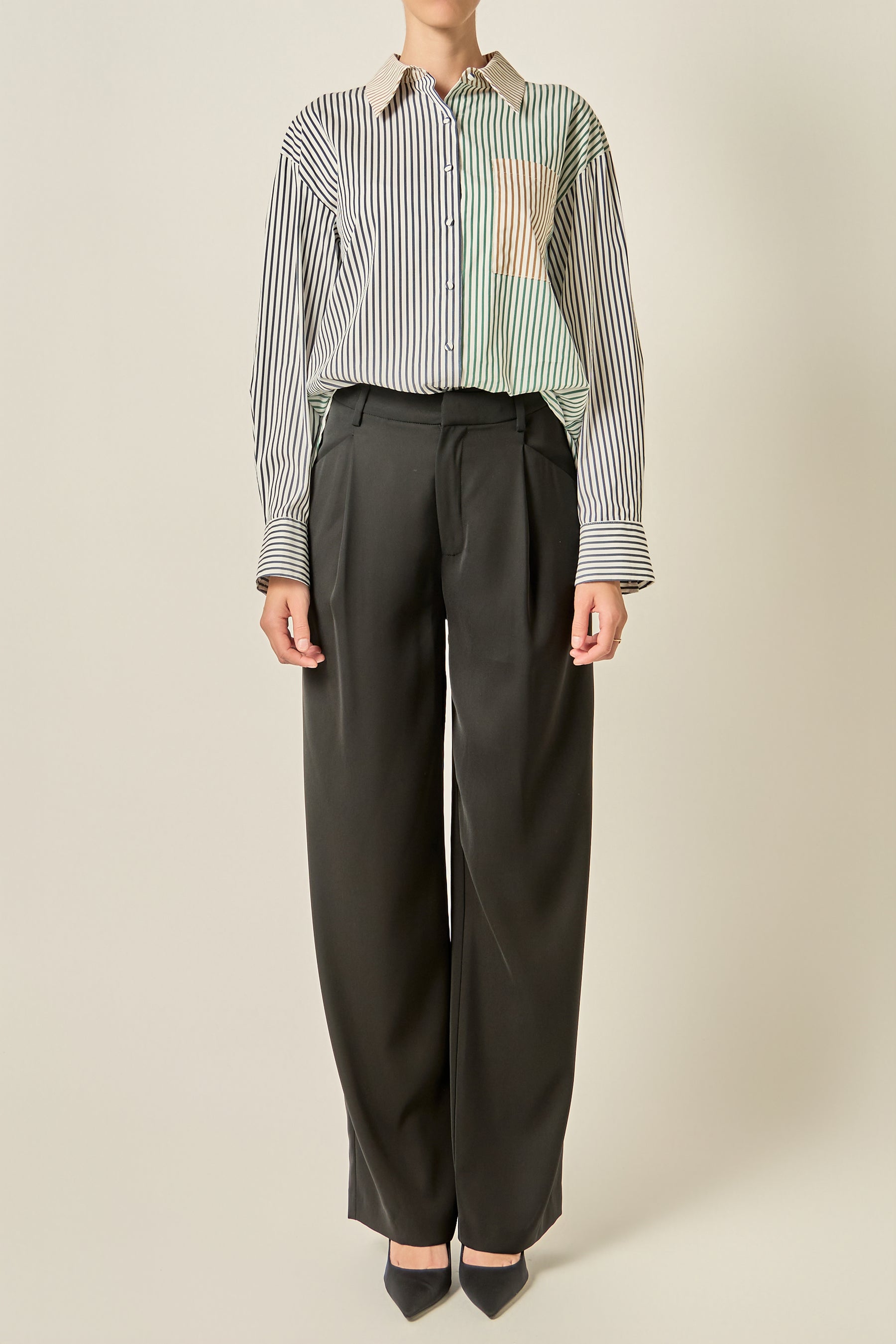 Colorblock Stripe Button-Up Shirt