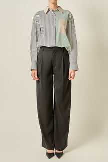 Colorblock Stripe Button-Up Shirt