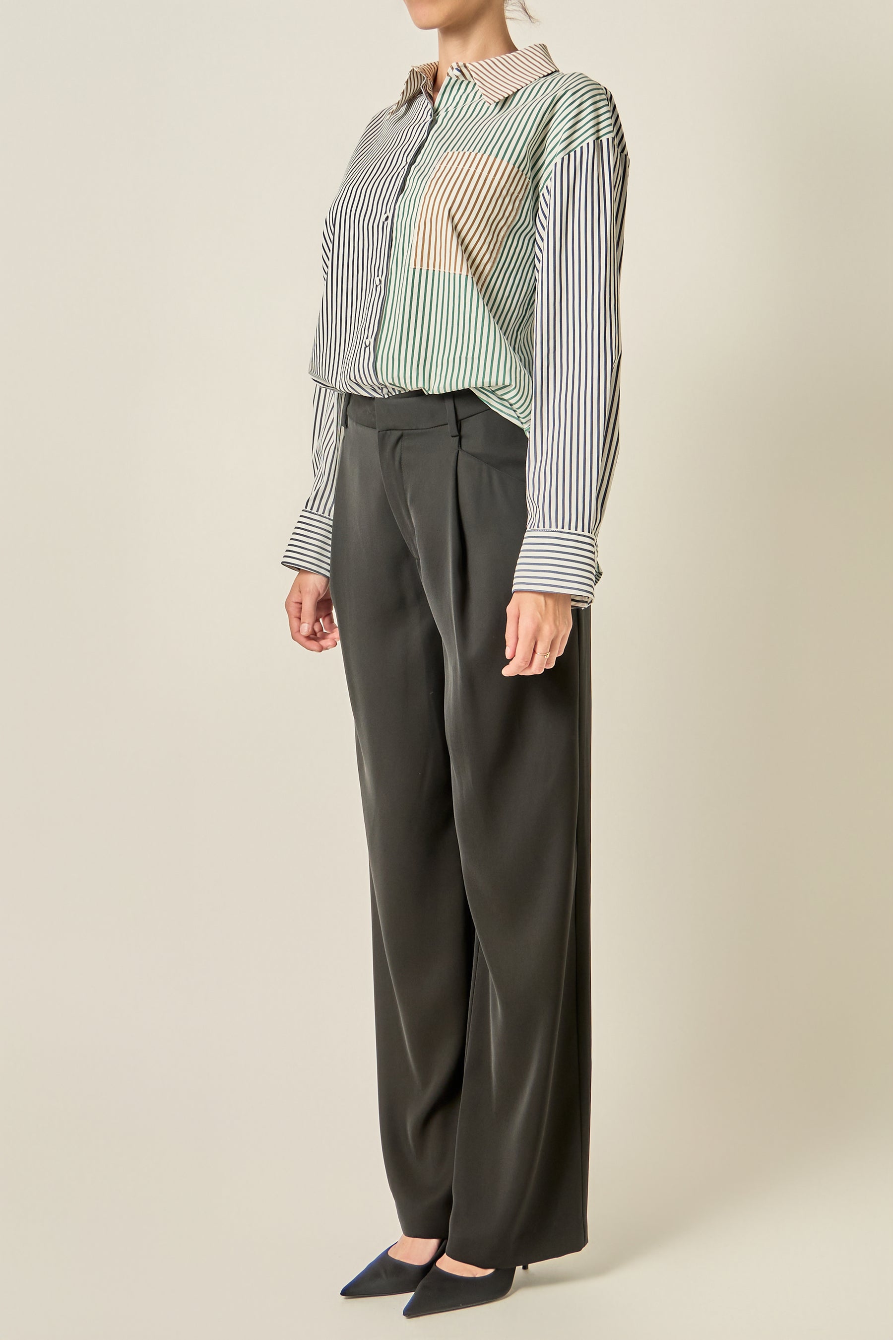 Colorblock Stripe Button-Up Shirt