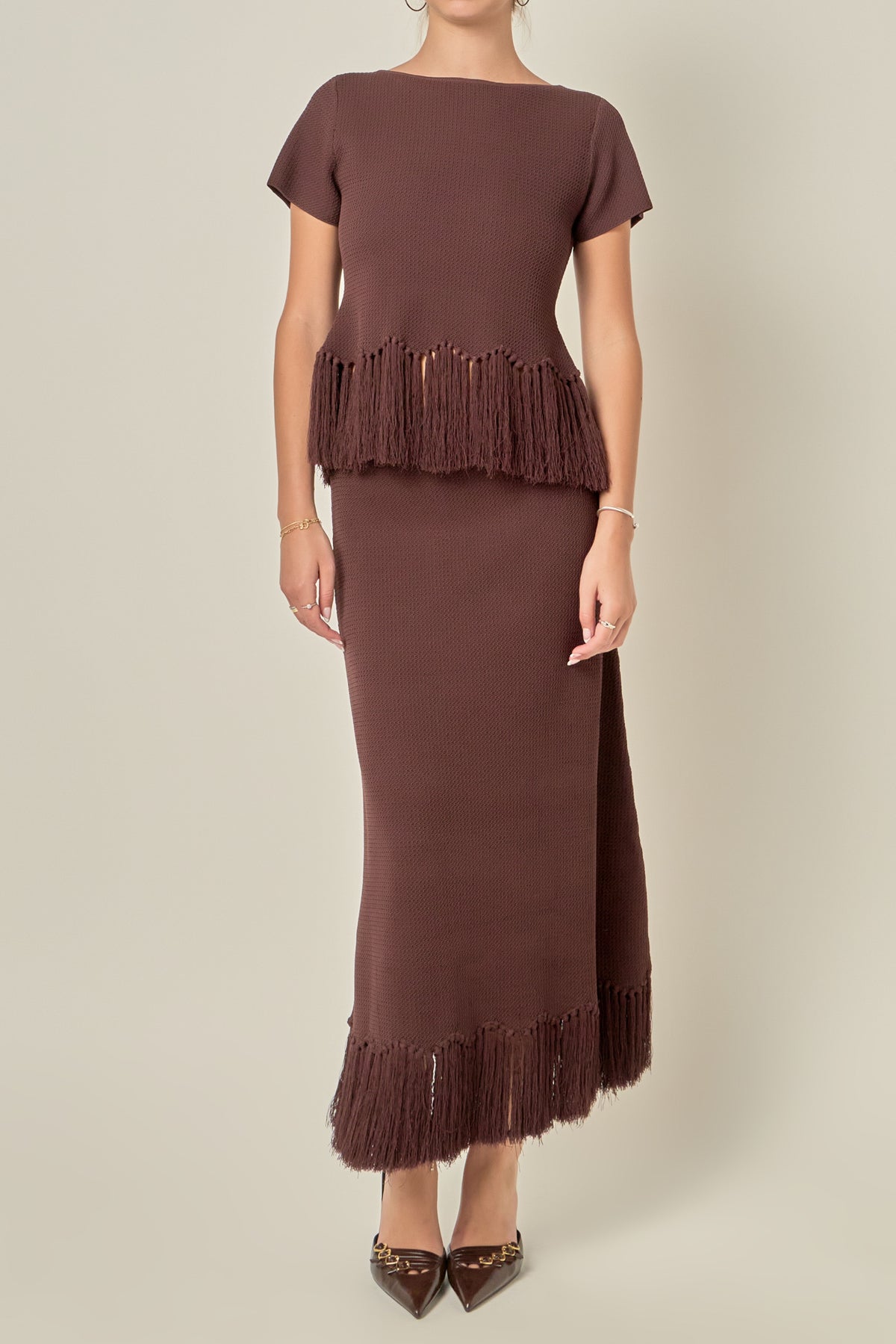 Fringe Hem Knit Top