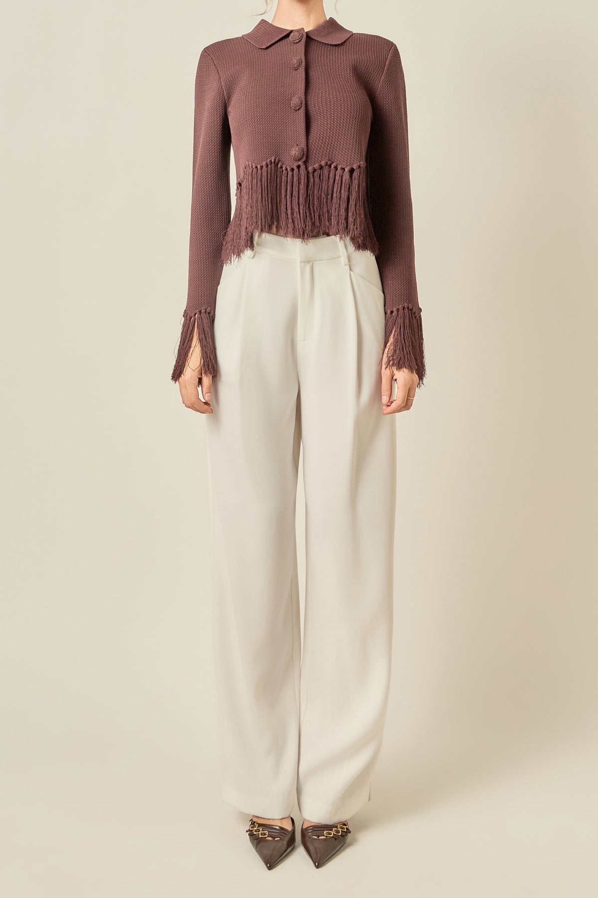 Fringe Trim Knit Cardigan