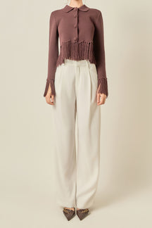 Fringe Trim Knit Cardigan