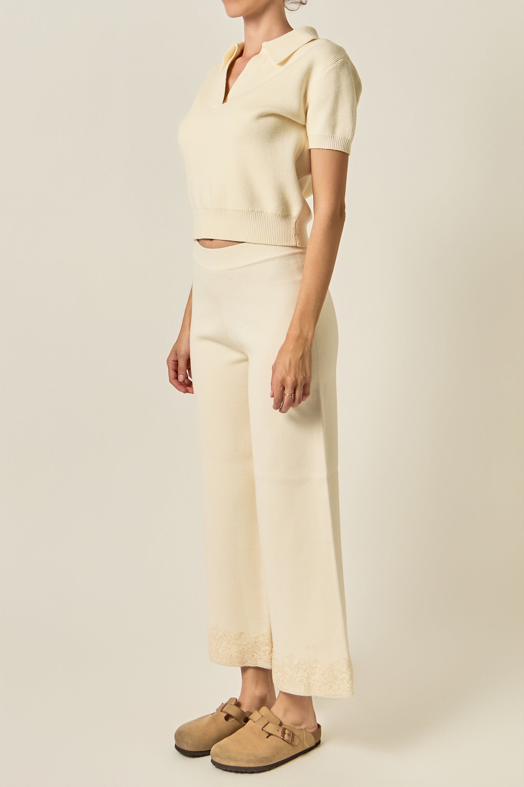 Wide Leg Lace Hem Knit Pants