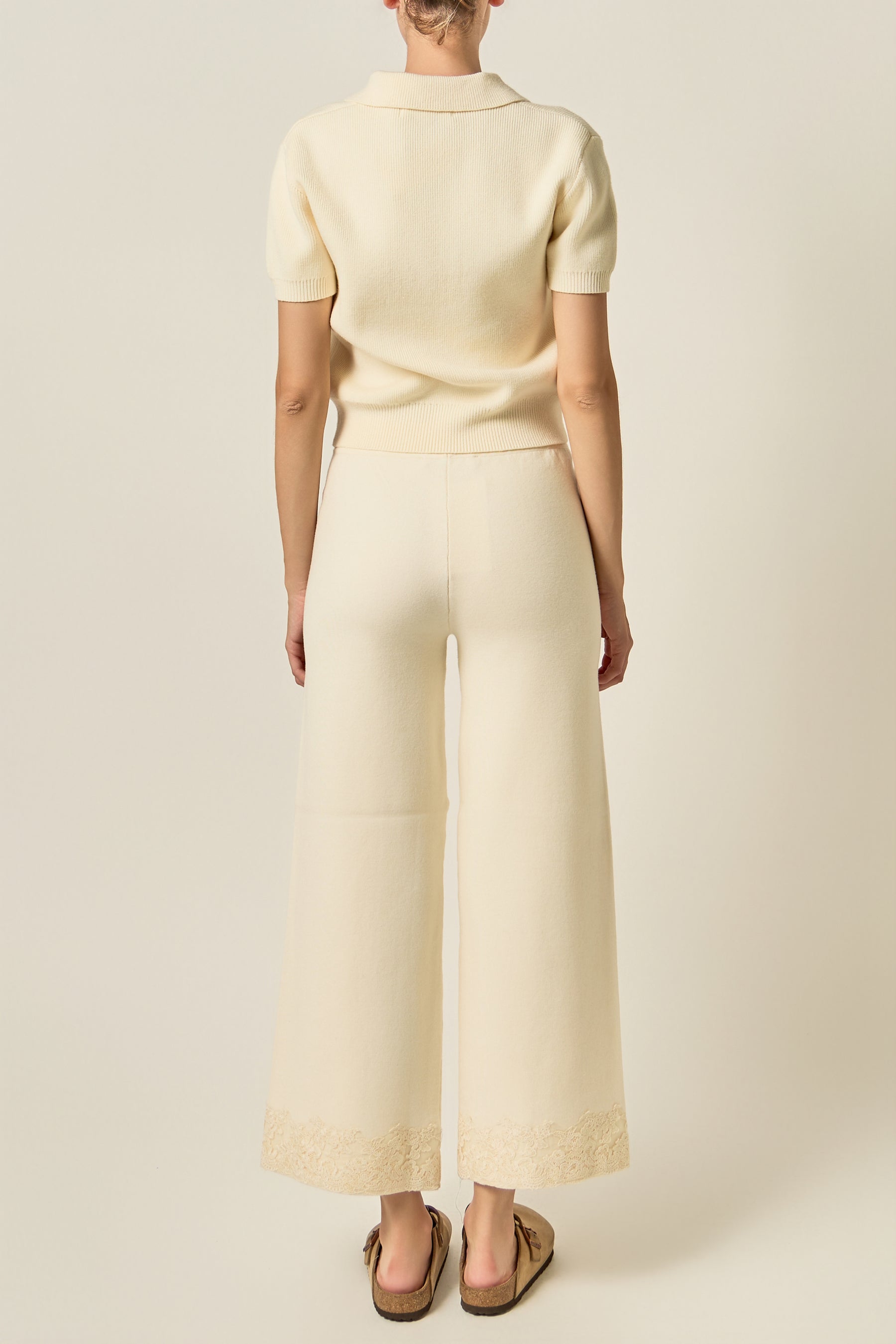 Wide Leg Lace Hem Knit Pants