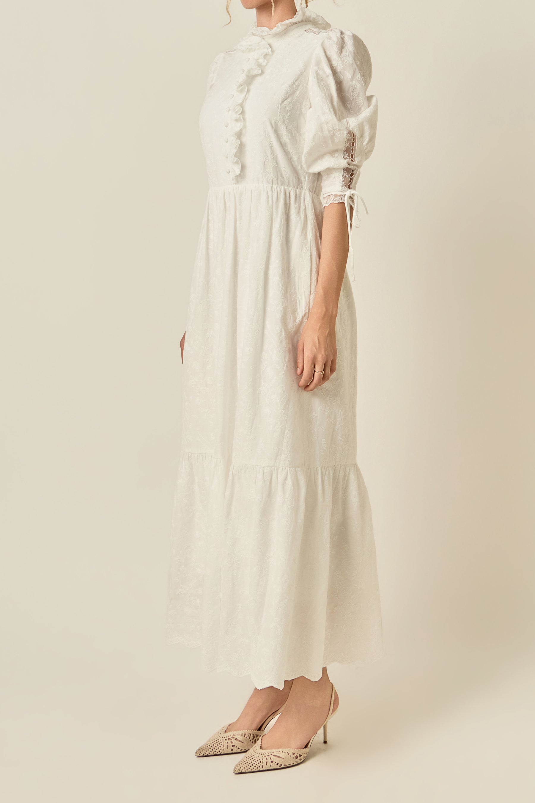 Ruffle Collar Puff Sleeve Maxi Dress