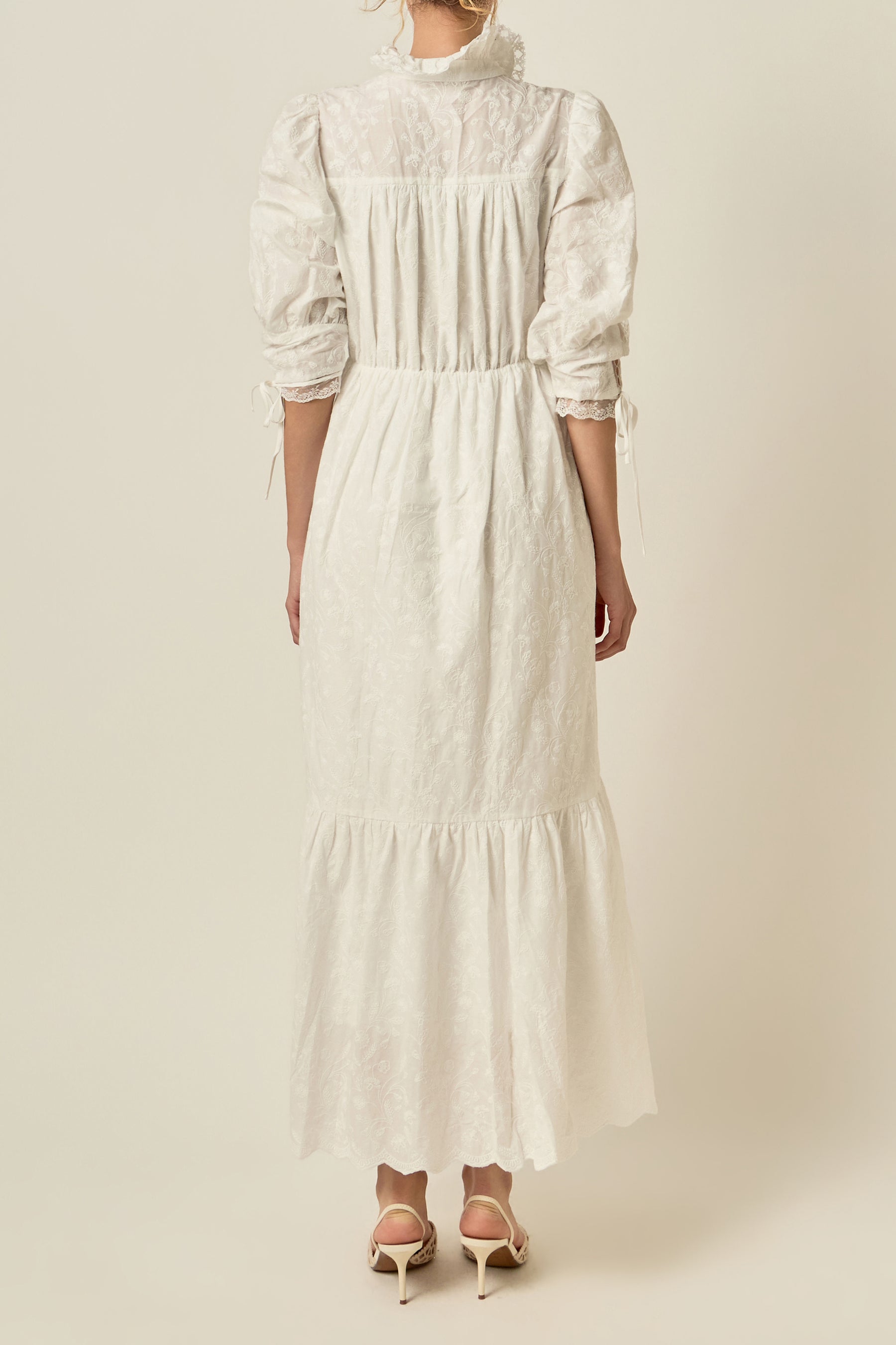 Ruffle Collar Puff Sleeve Maxi Dress