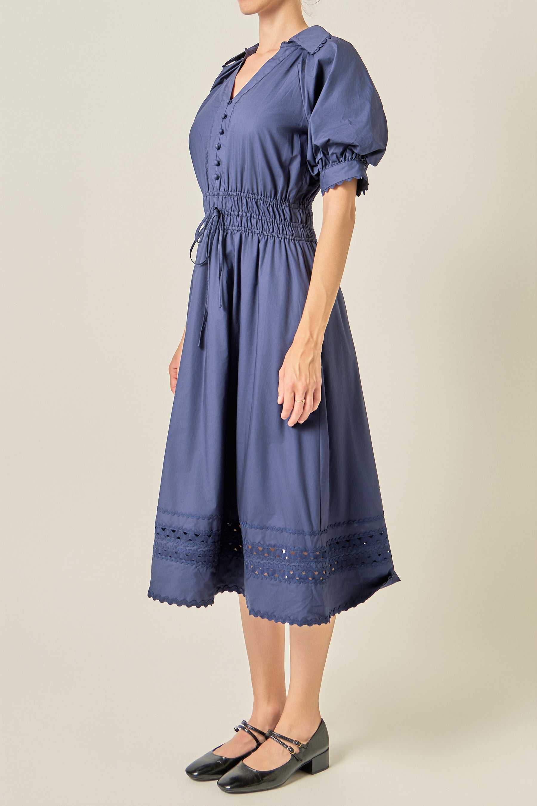 Smocked Waist Puff Sleeve Midi Dress