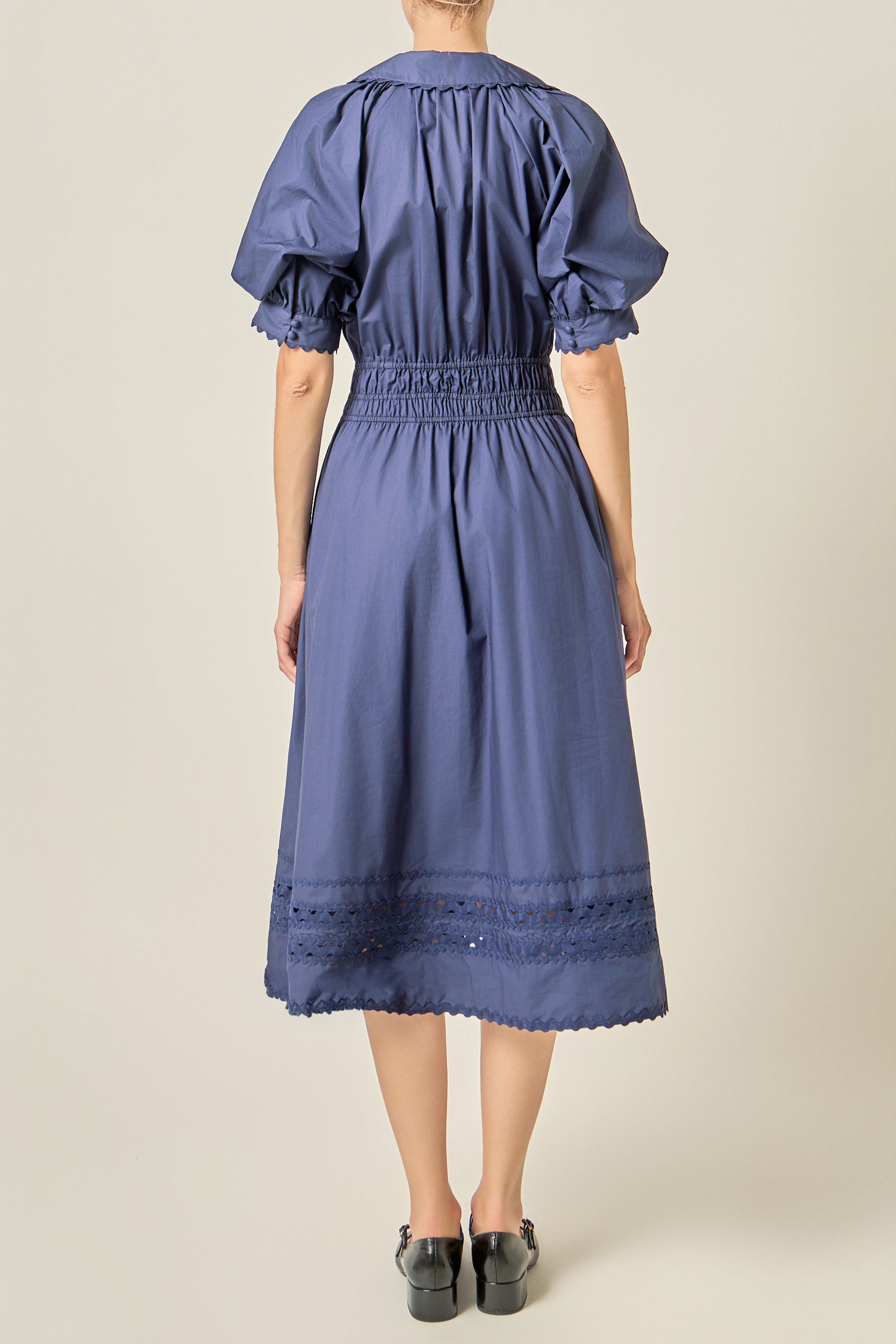 Smocked Waist Puff Sleeve Midi Dress