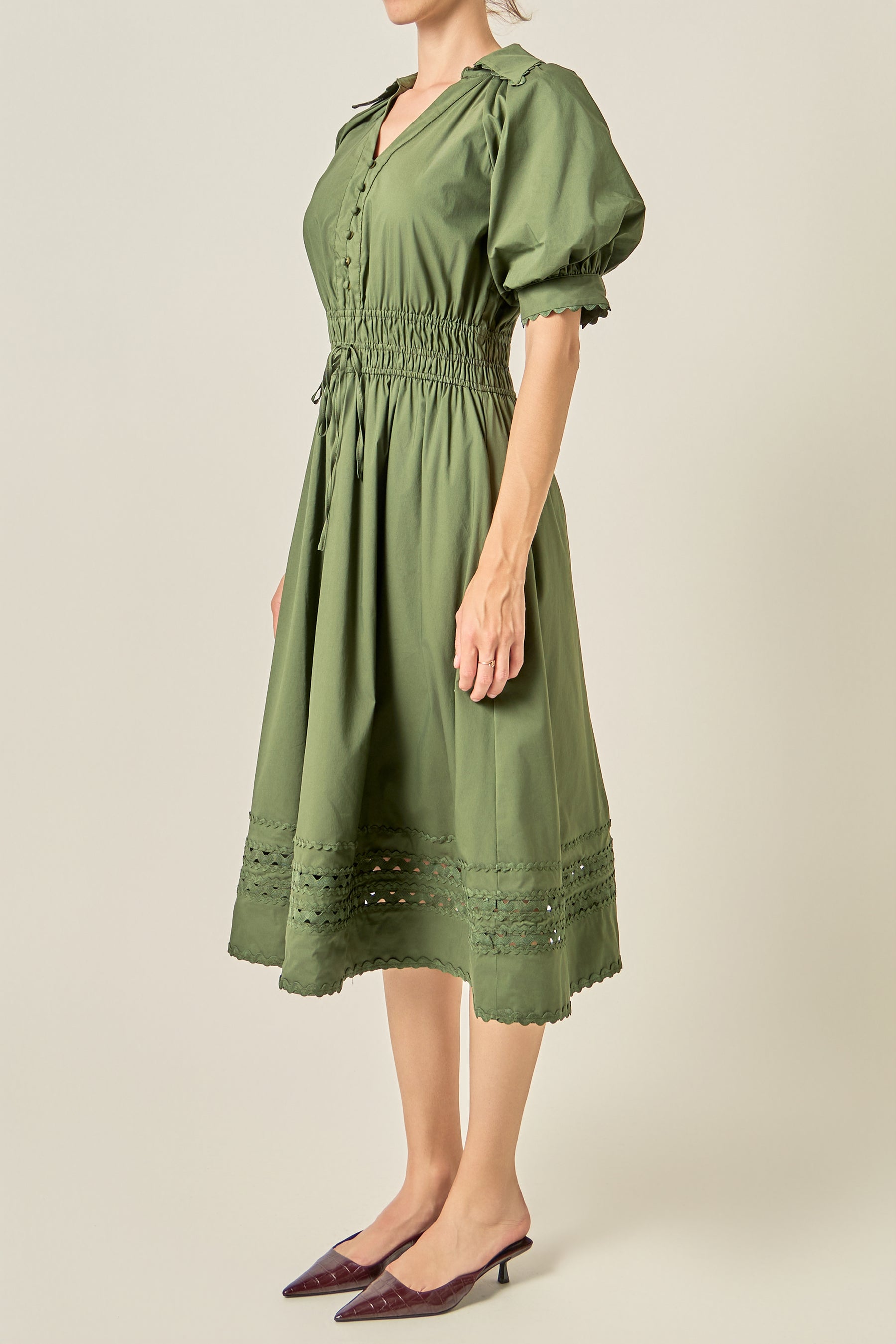 Smocked Waist Puff Sleeve Midi Dress