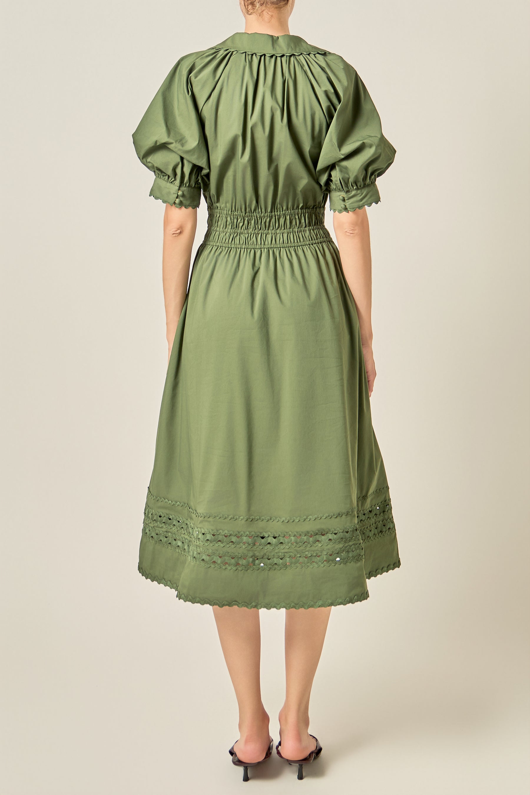Smocked Waist Puff Sleeve Midi Dress