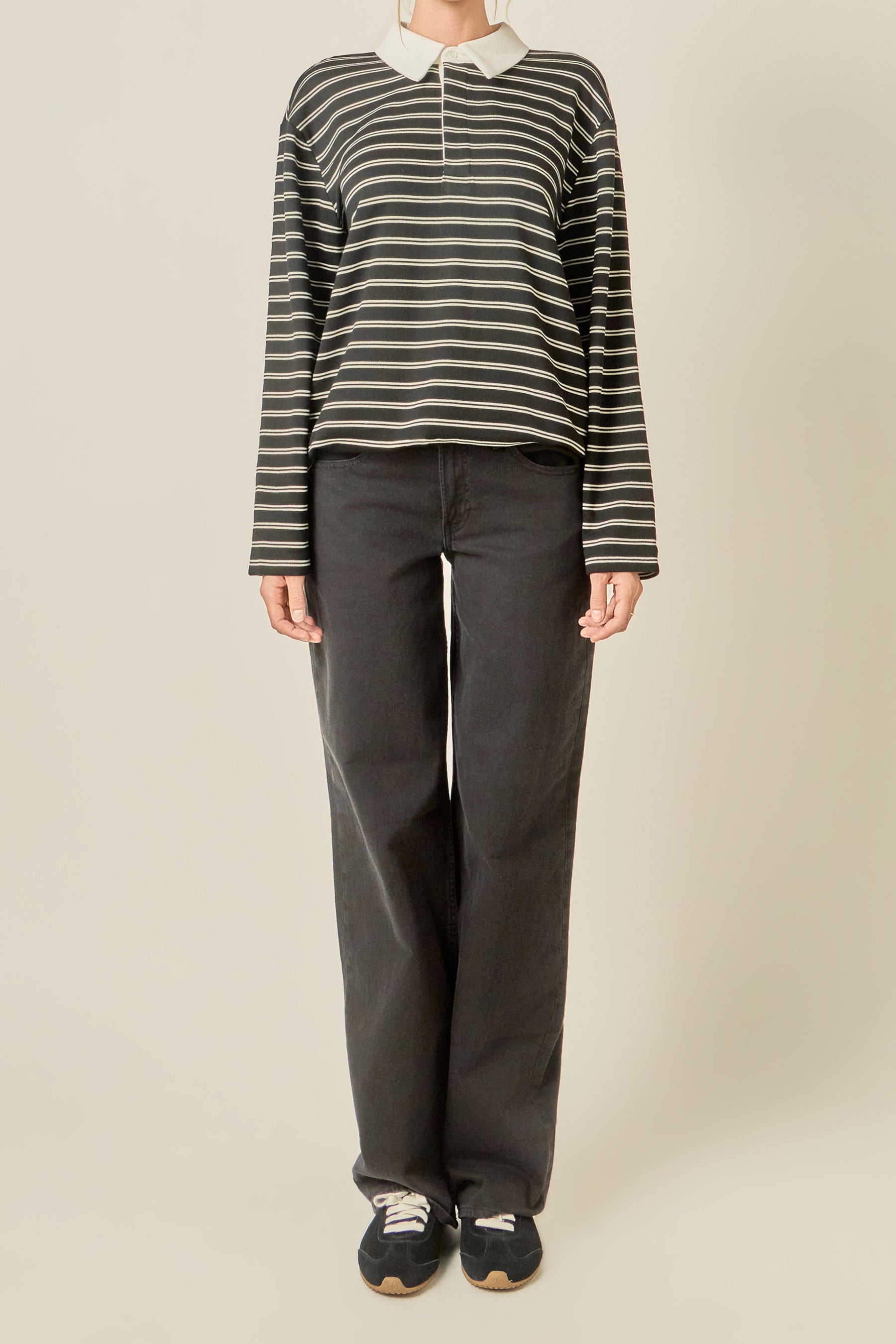 Striped Polo Knit Top