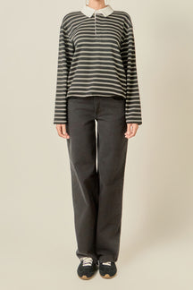 Striped Polo Knit Top