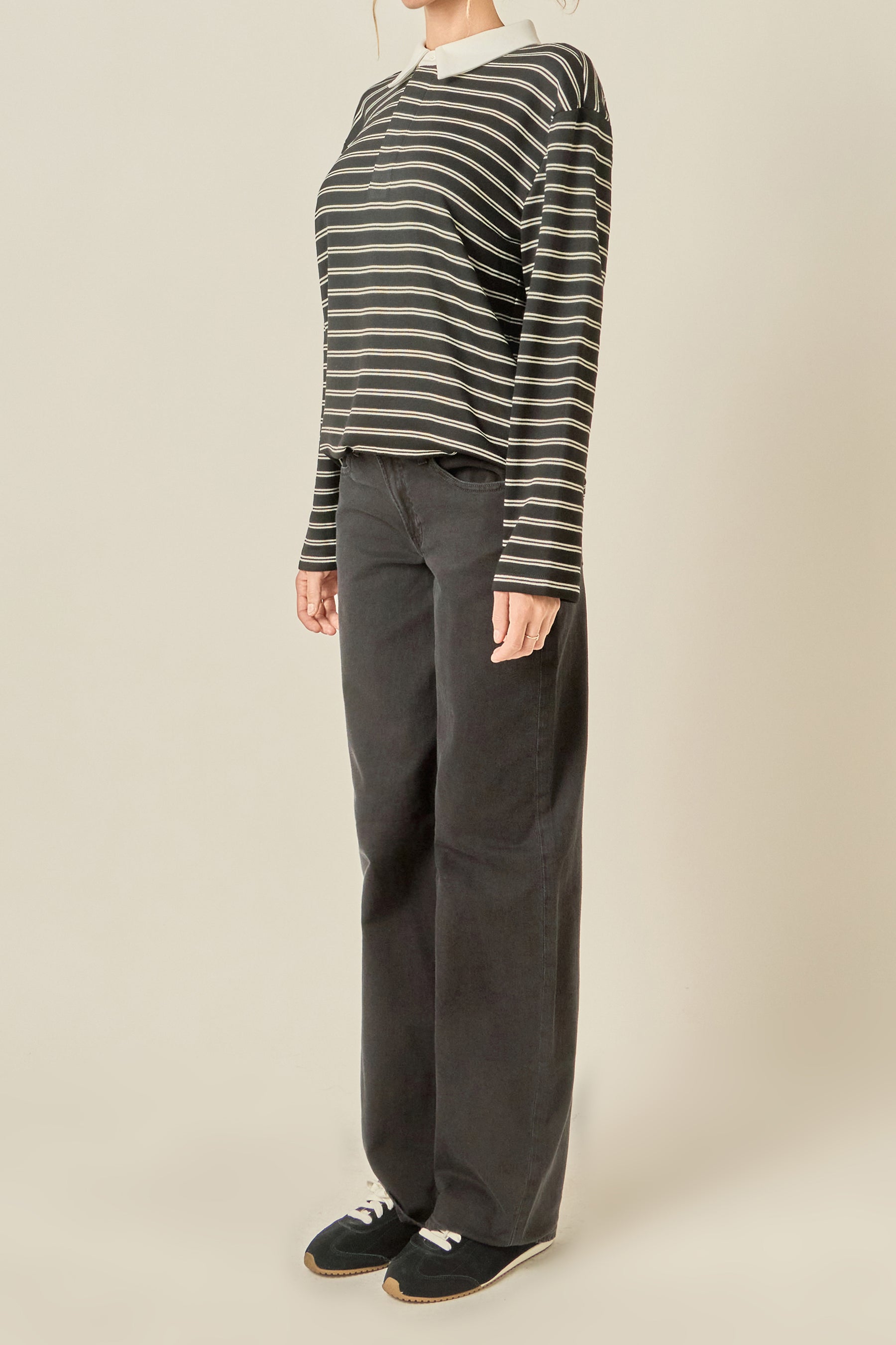 Striped Polo Knit Top