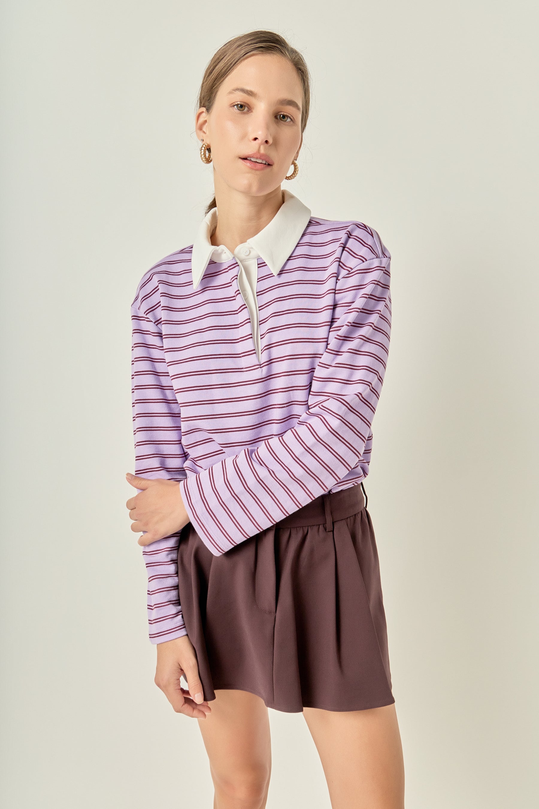 Striped Polo Knit Top