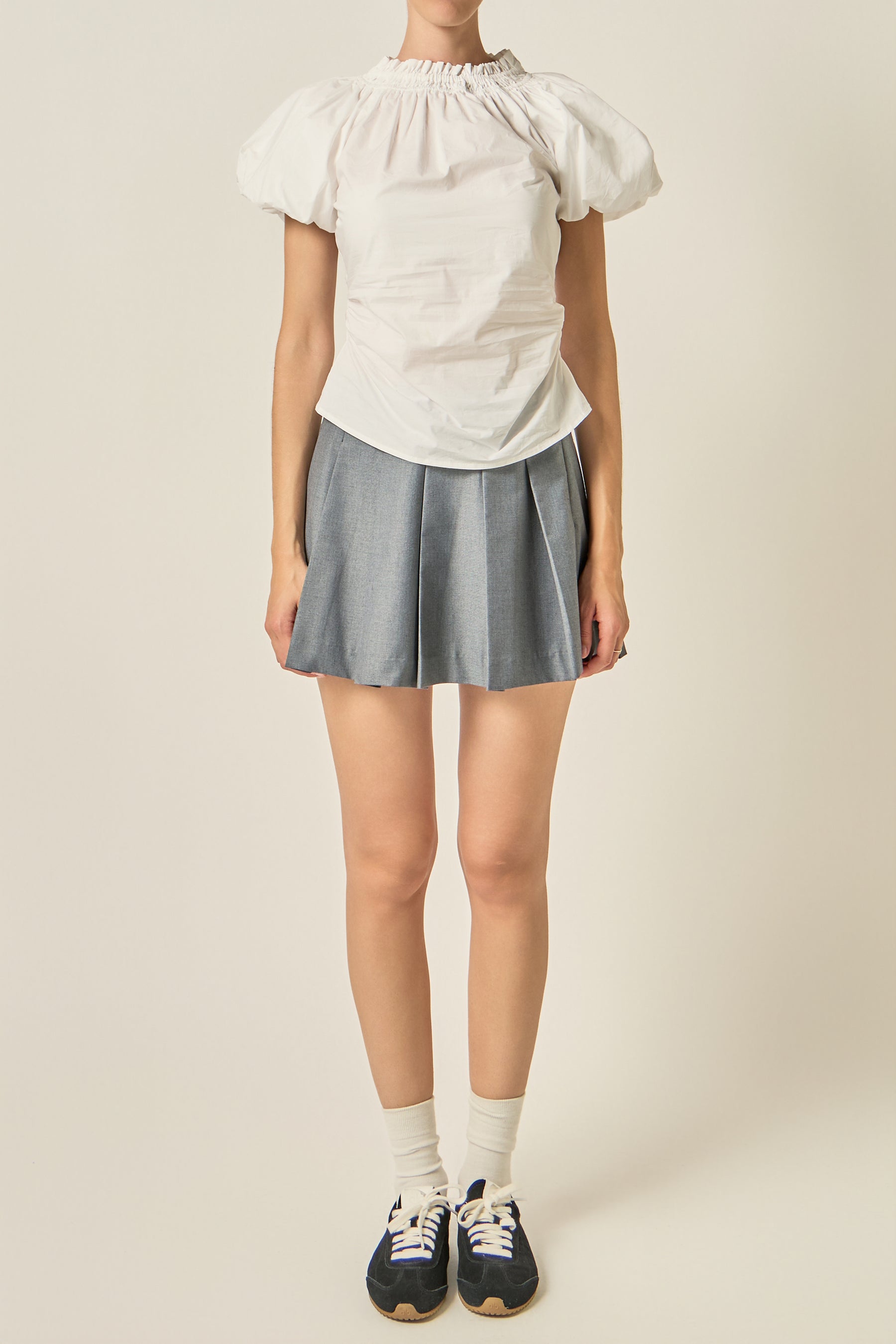 Smocked Neck Balloon Sleeve Top