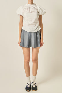 Smocked Neck Balloon Sleeve Top