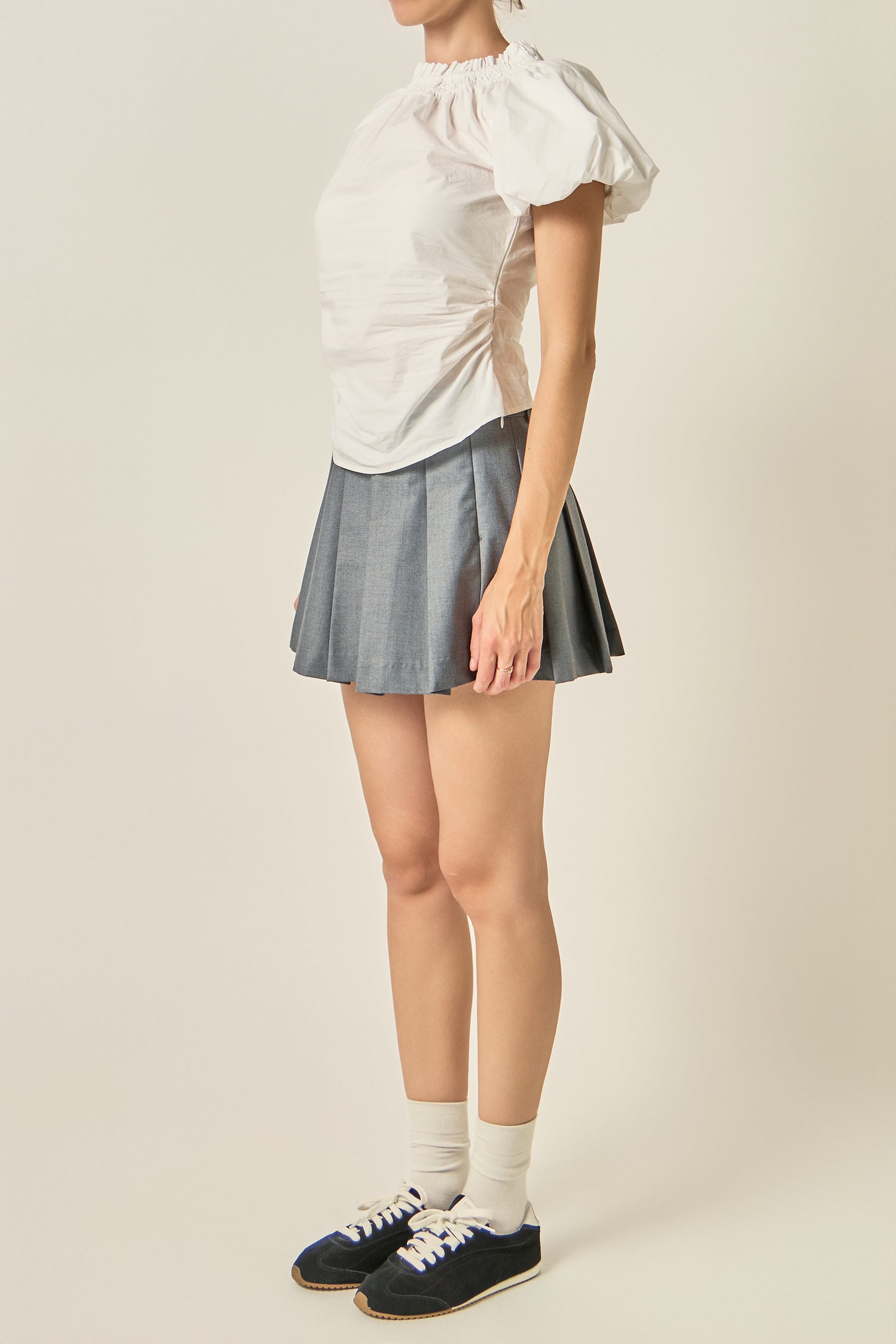 Smocked Neck Balloon Sleeve Top