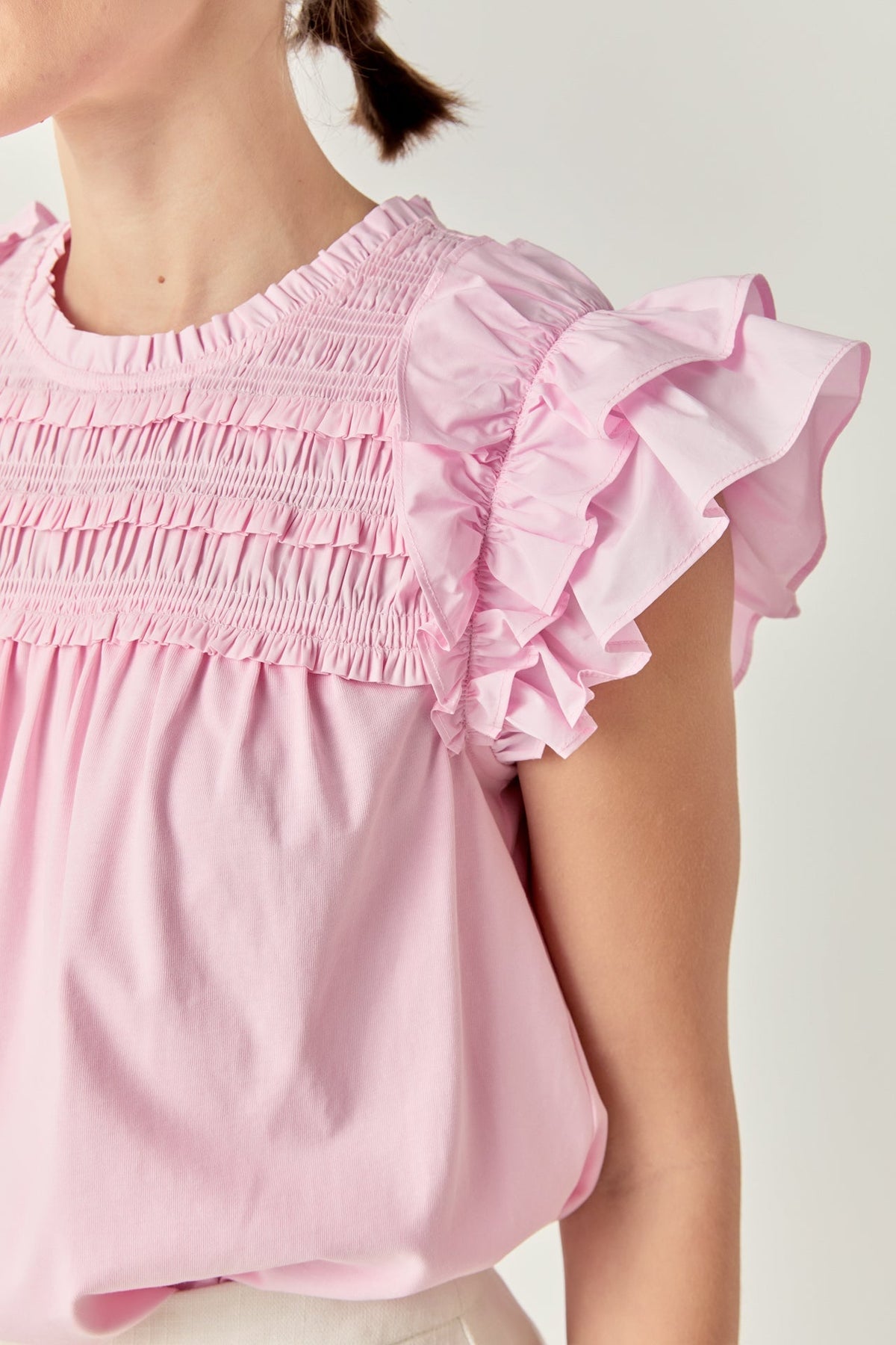 ENGLISH FACTORY - Mix Media Ruffle Top - TOPS available at Objectrare