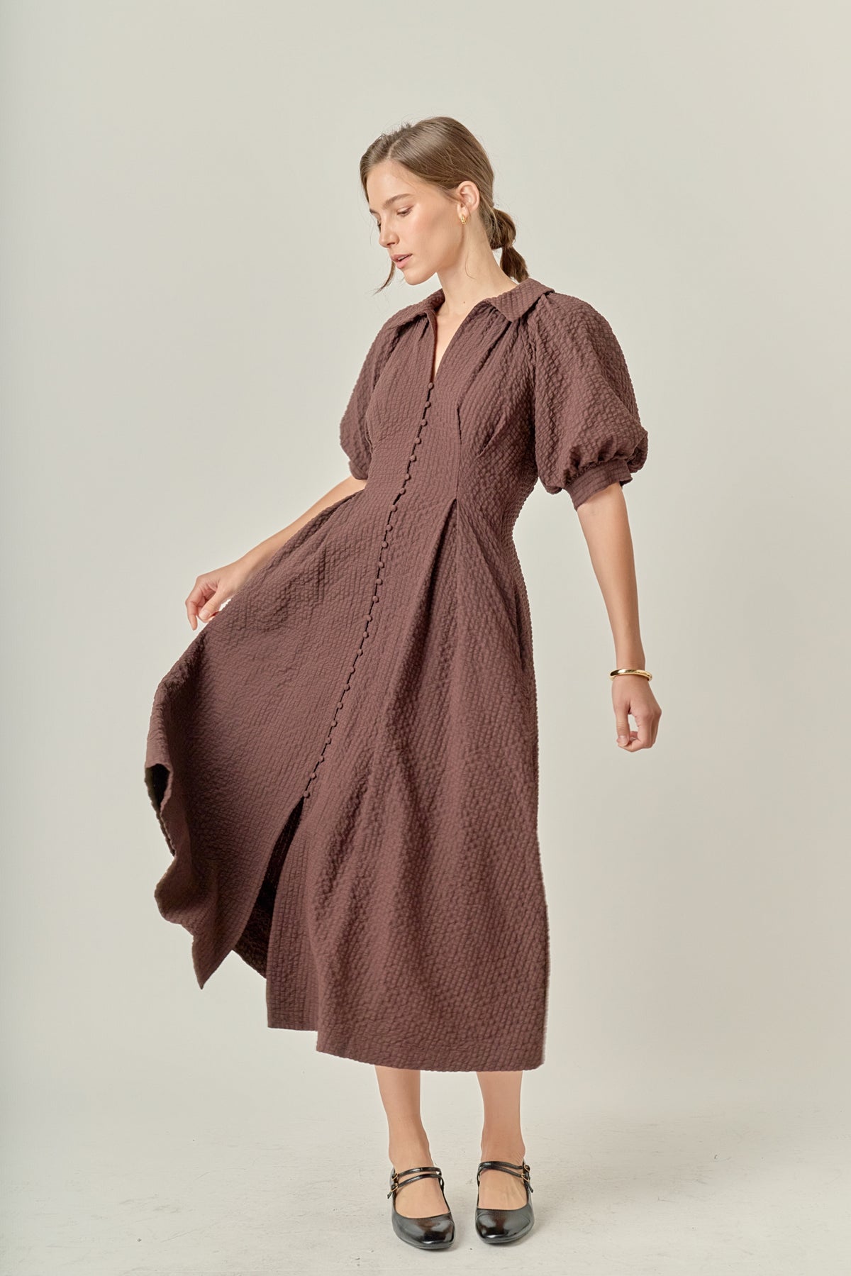 Puff Sleeve Shirt Midi Dress