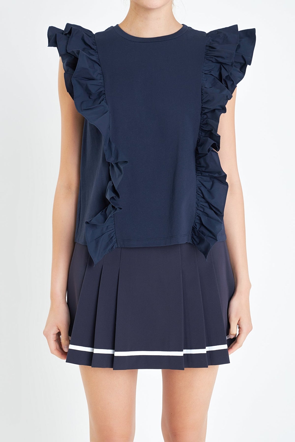 ENGLISH FACTORY - Poplin Ruffle Detail Sleeveless Top - TOPS available at Objectrare