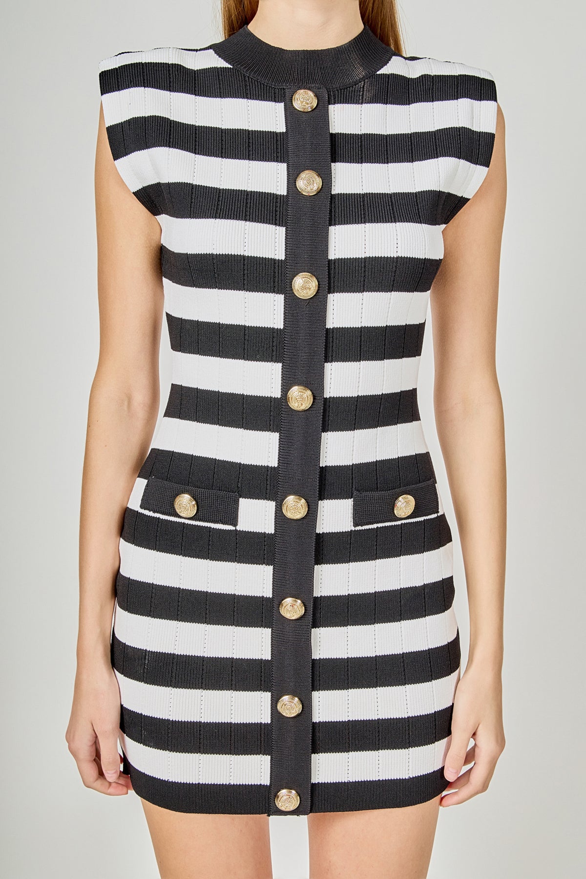 Mock Neck Striped Mini Dress