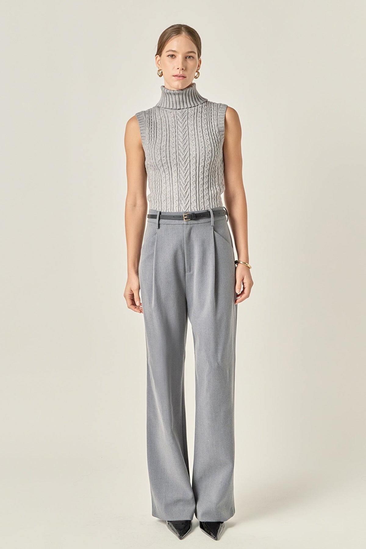 Cable Mock Neck Knit Top