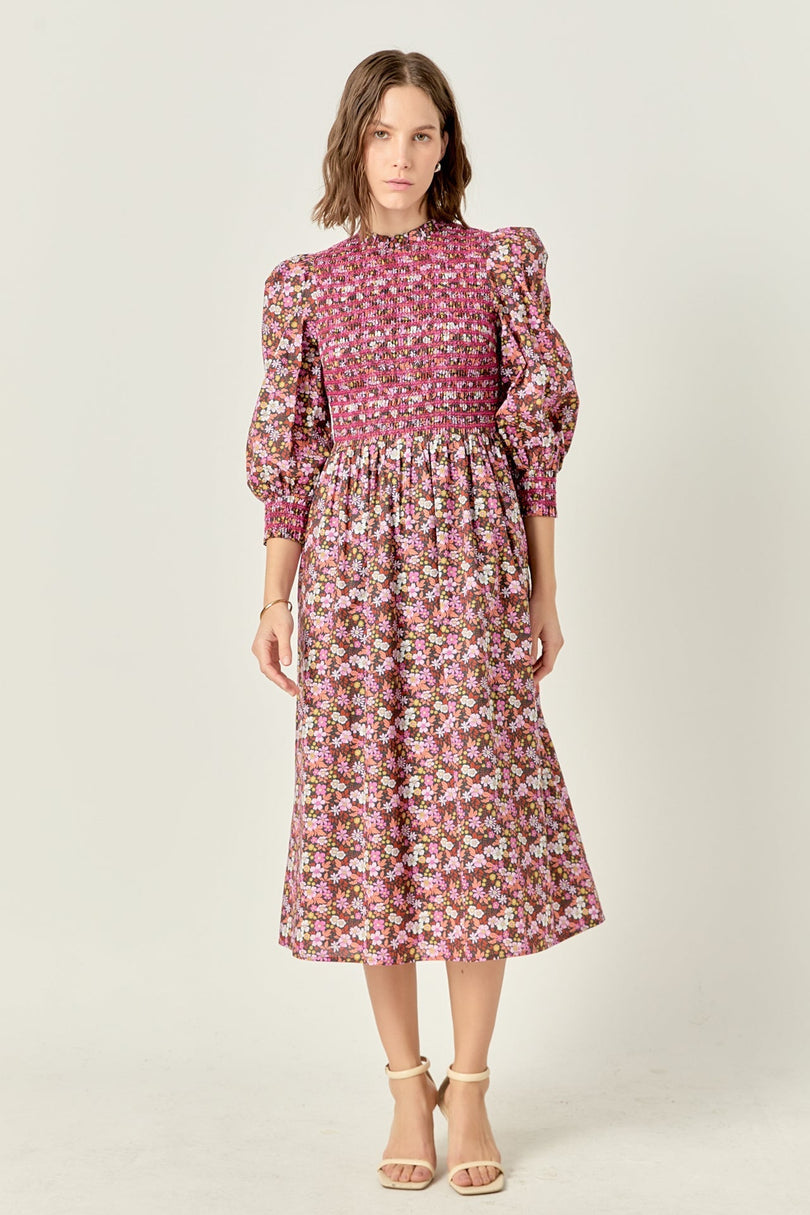ENGLISH FACTORY - Floral Smocked Midi Dress - DRESSES available at Objectrare