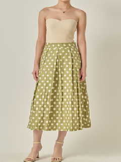 Linen Polka Dot Midi Full Skirt