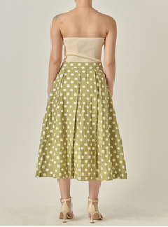 Linen Polka Dot Midi Full Skirt