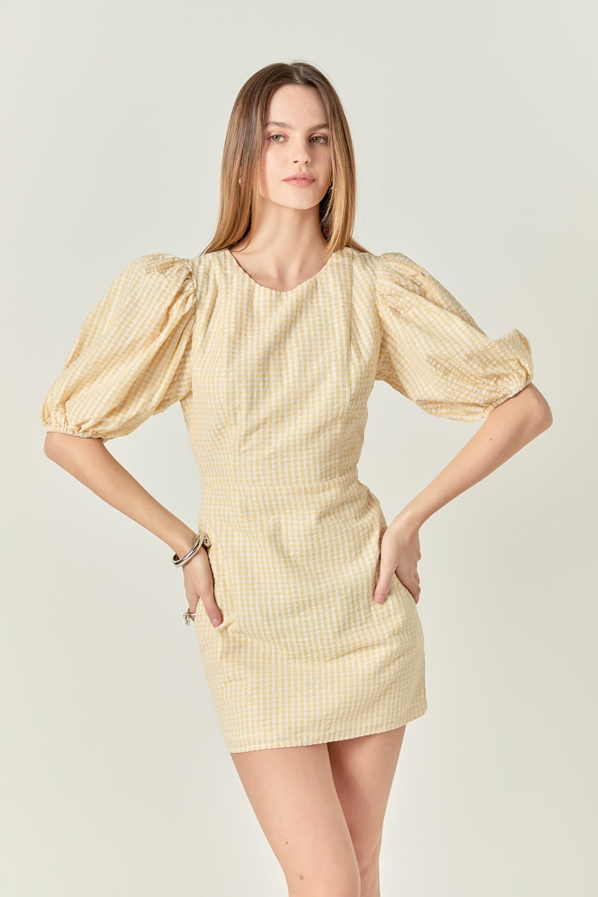 Metallic Plaid Mini Dress with Back Buttons