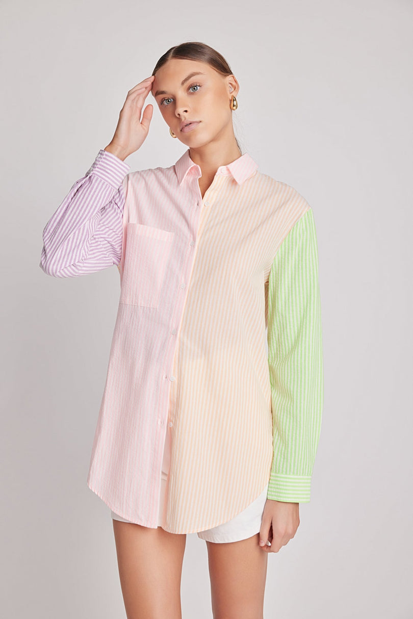 ENGLISH FACTORY - Striped Color Block Shirts - SHIRTS & BLOUSES available at Objectrare