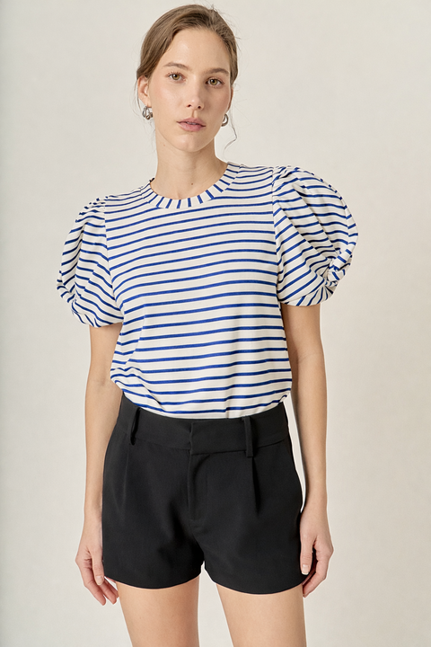Puff Sleeve Knit Cotton Top