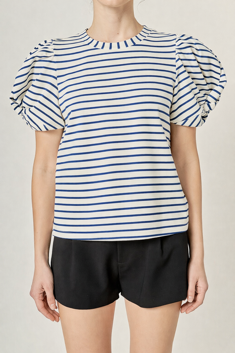 Puff Sleeve Knit Cotton Top