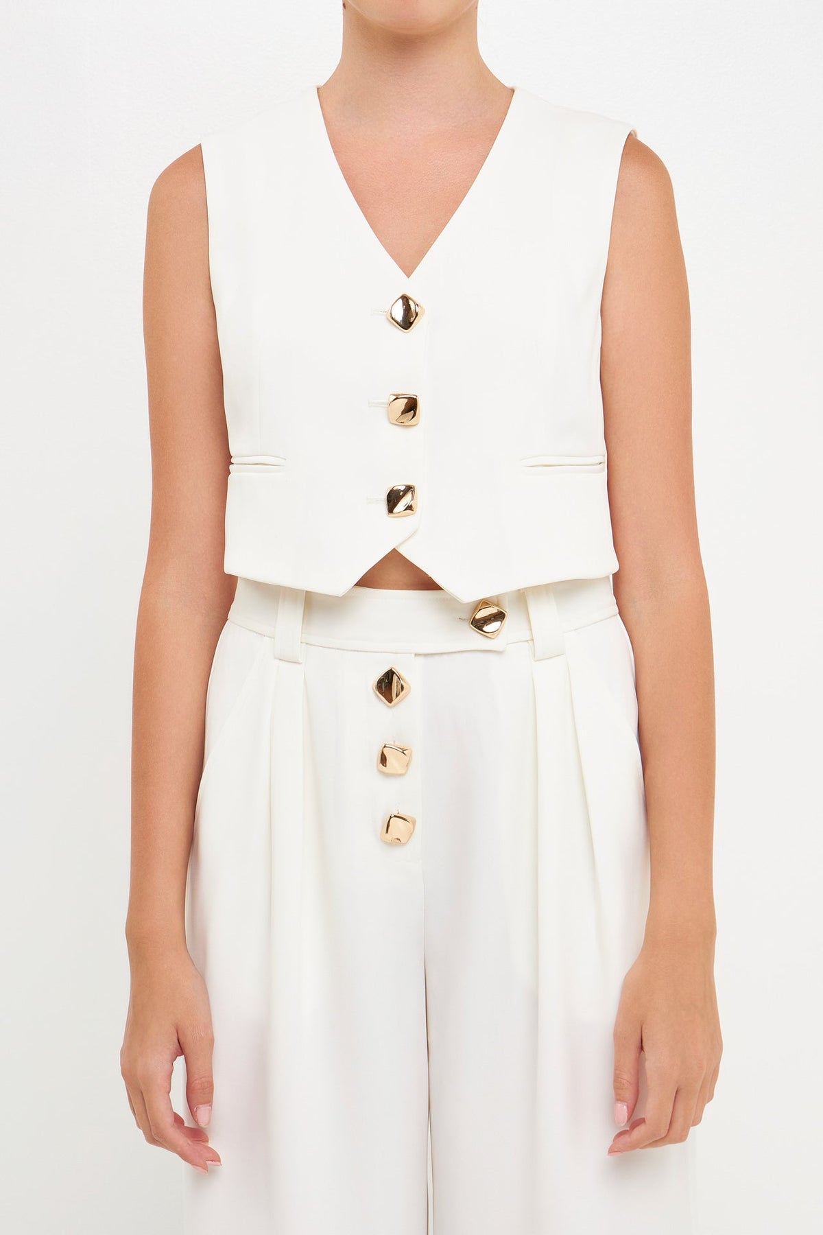 Cropped Vest with Button Detail