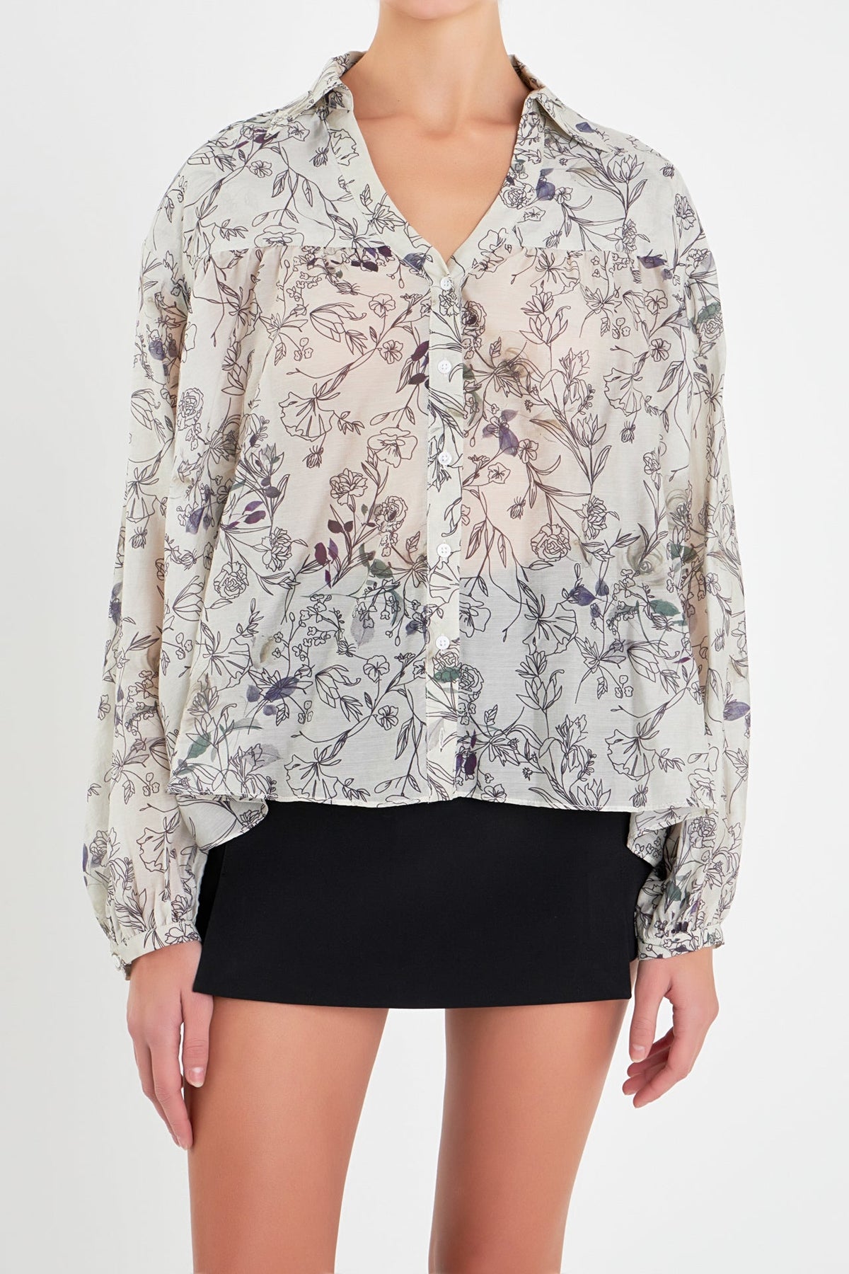 ENGLISH FACTORY - Abstract Floral Print Long Sleeve Blouse - SHIRTS & BLOUSES available at Objectrare