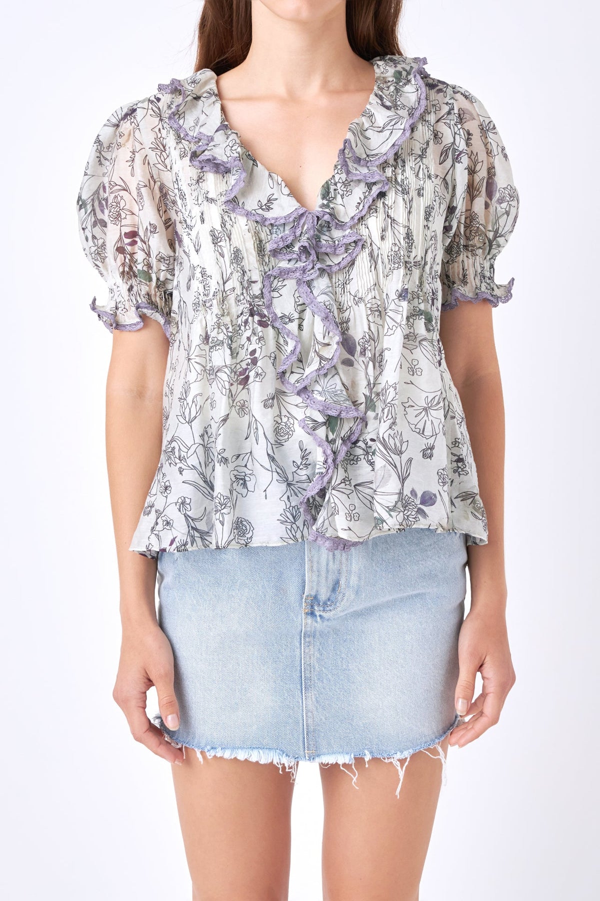 ENGLISH FACTORY - Abstract Floral Print Ruffle Top - TOPS available at Objectrare